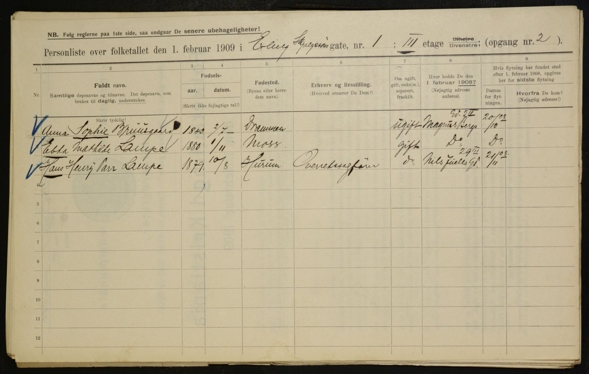 OBA, Municipal Census 1909 for Kristiania, 1909, p. 19884