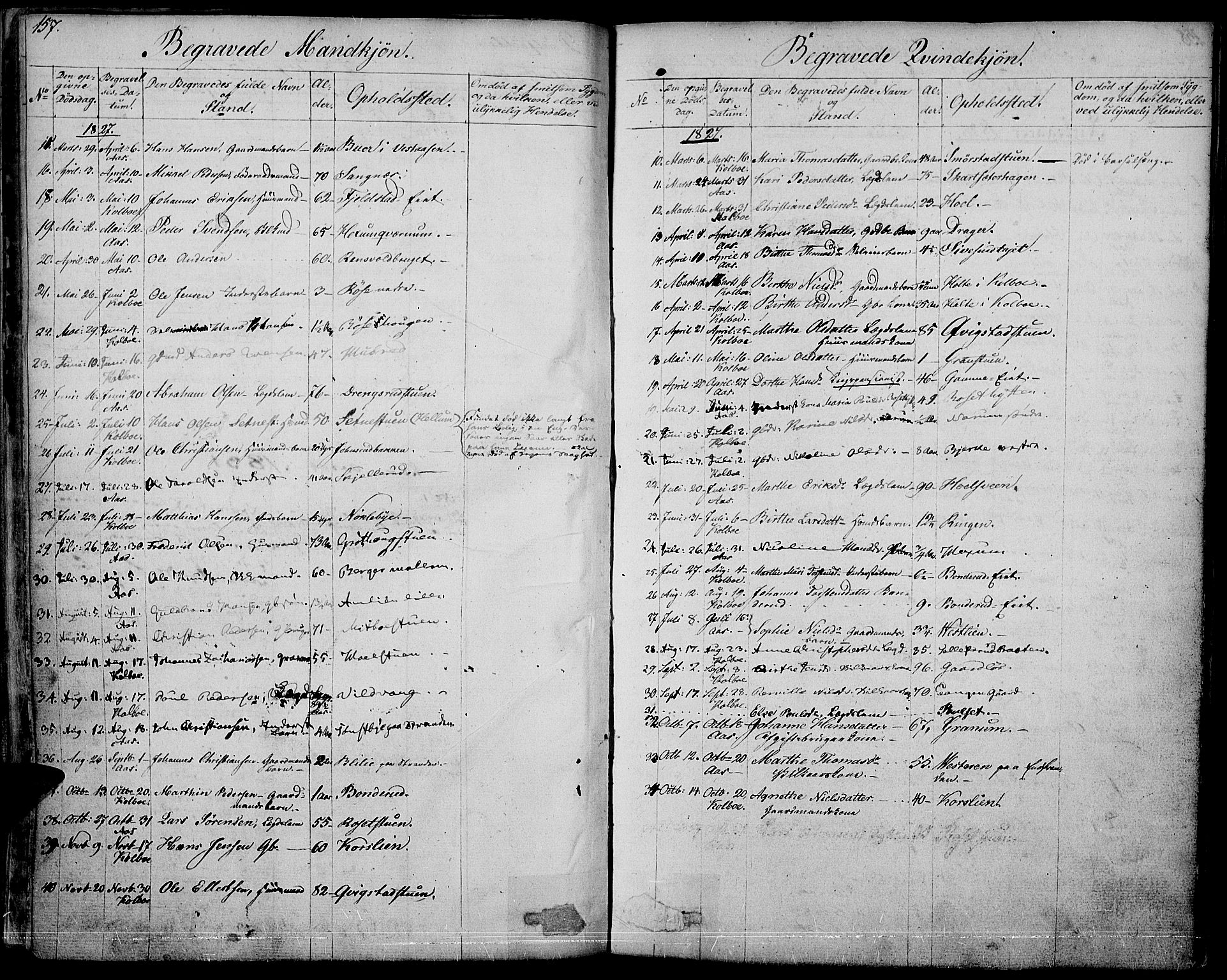 Vestre Toten prestekontor, SAH/PREST-108/H/Ha/Haa/L0002: Parish register (official) no. 2, 1825-1837, p. 157