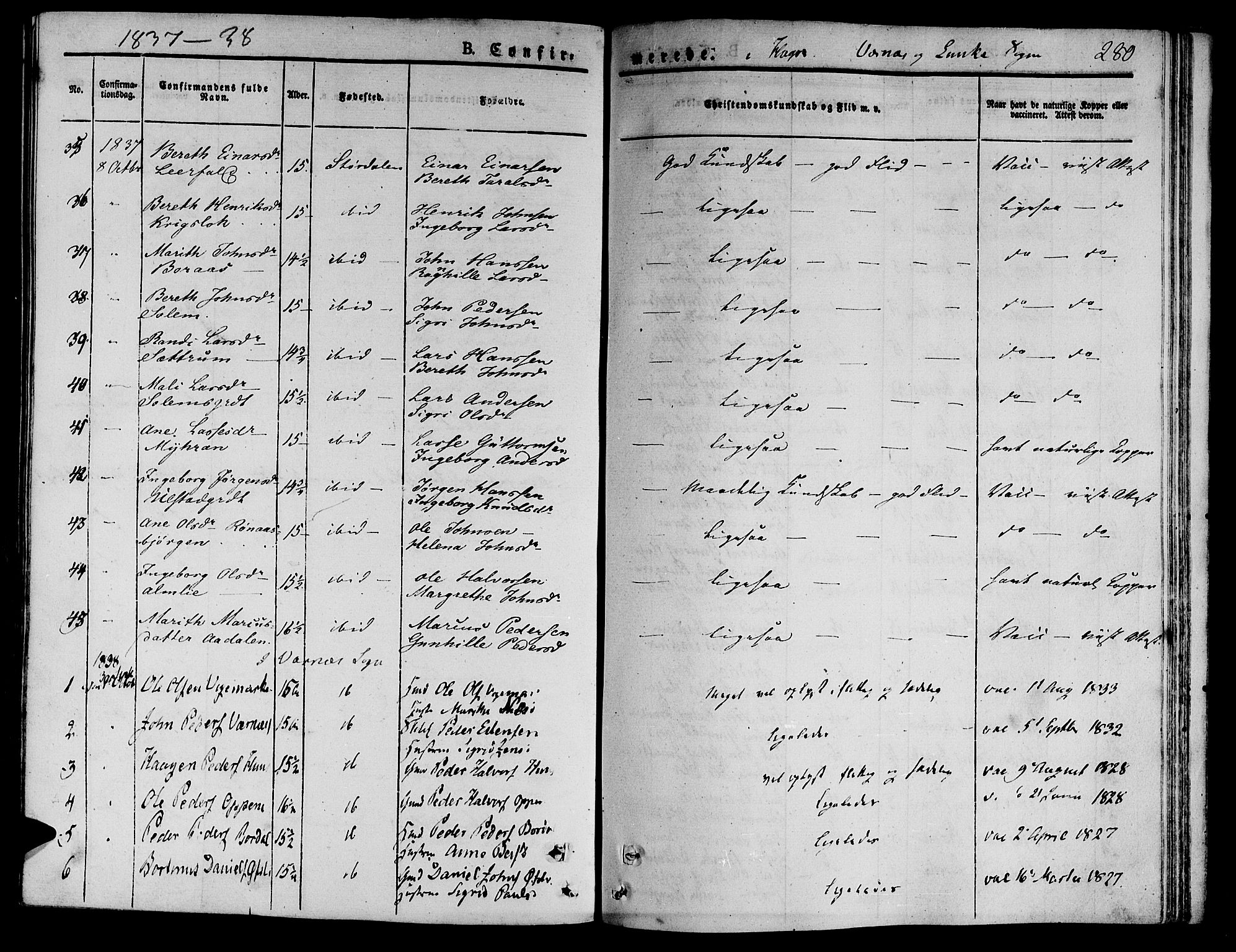 Ministerialprotokoller, klokkerbøker og fødselsregistre - Nord-Trøndelag, SAT/A-1458/709/L0071: Parish register (official) no. 709A11, 1833-1844, p. 280