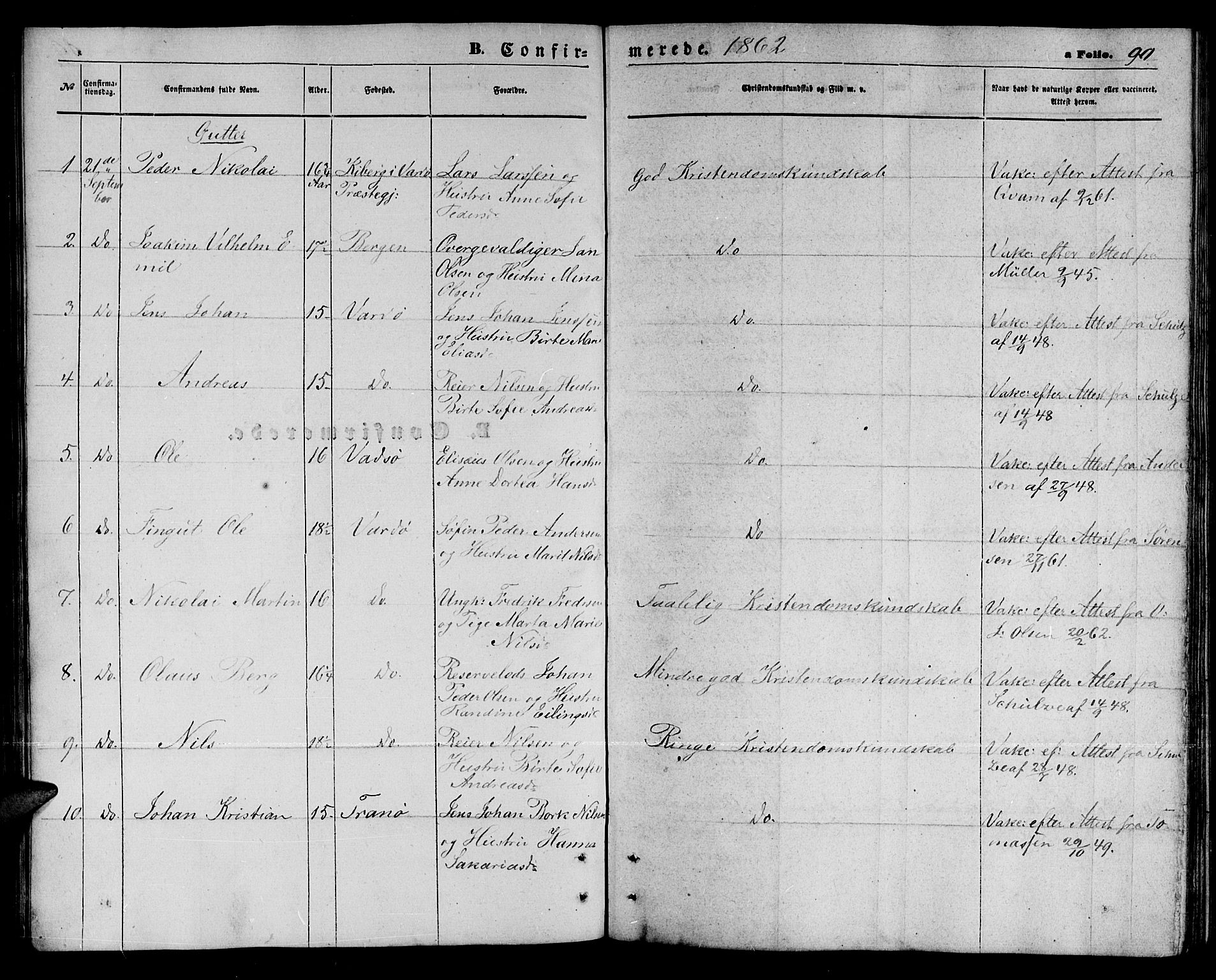Vardø sokneprestkontor, SATØ/S-1332/H/Hb/L0002klokker: Parish register (copy) no. 2, 1861-1870, p. 90