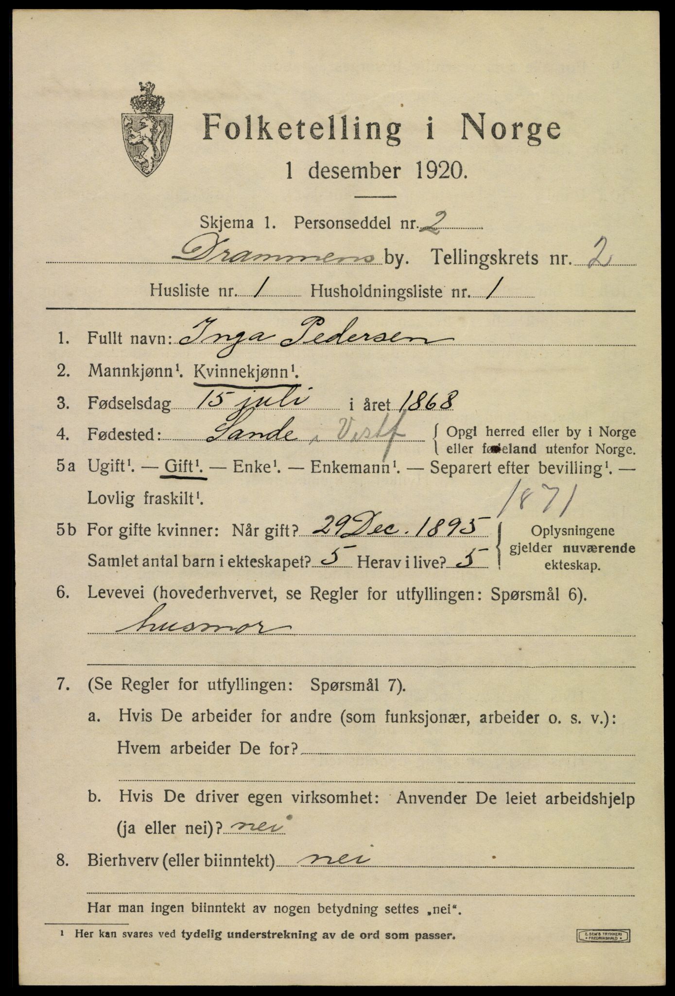 SAKO, 1920 census for Drammen, 1920, p. 24479