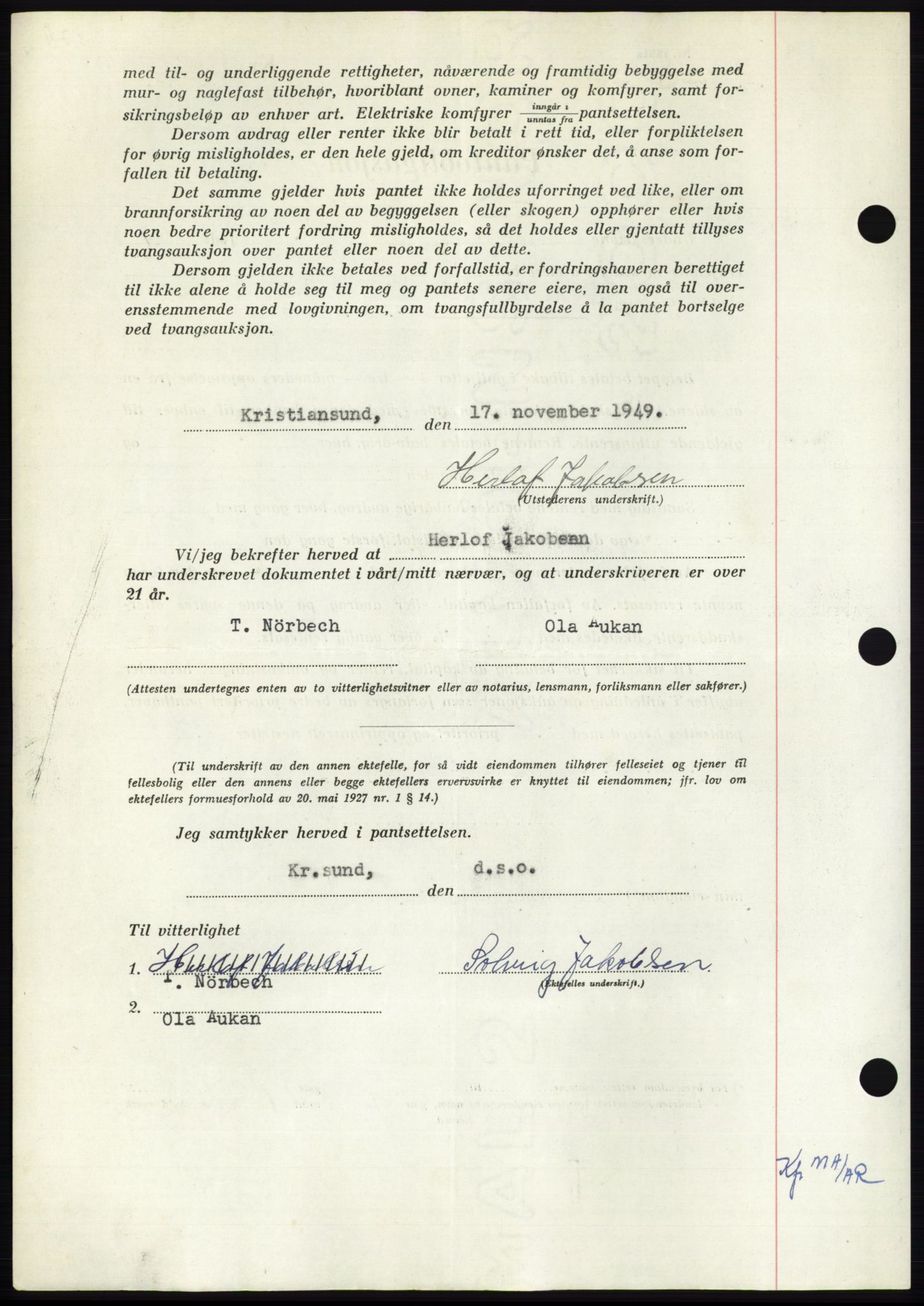 Nordmøre sorenskriveri, AV/SAT-A-4132/1/2/2Ca: Mortgage book no. B103, 1949-1950, Diary no: : 3256/1949