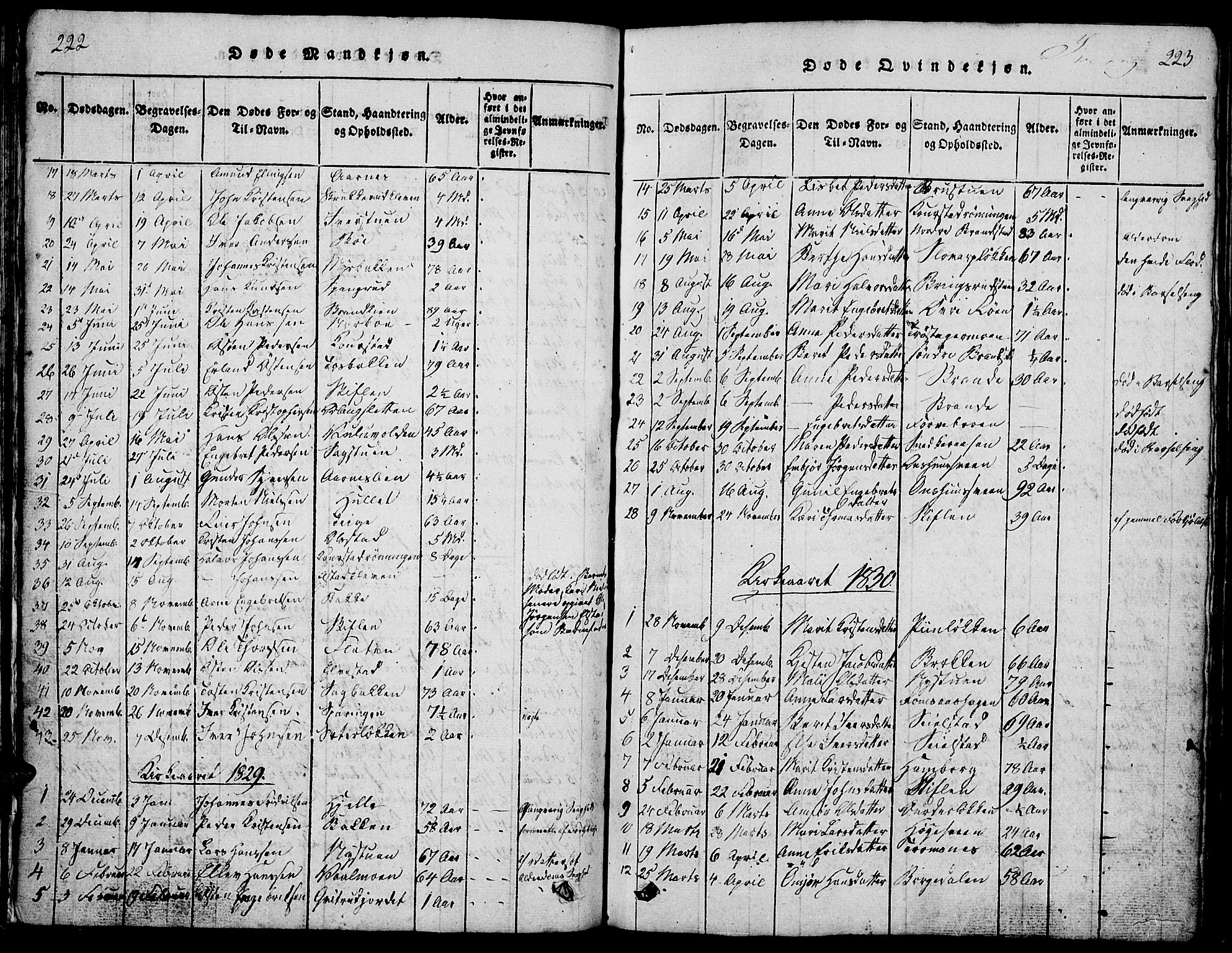 Ringebu prestekontor, SAH/PREST-082/H/Ha/Hab/L0001: Parish register (copy) no. 1, 1821-1839, p. 222-223