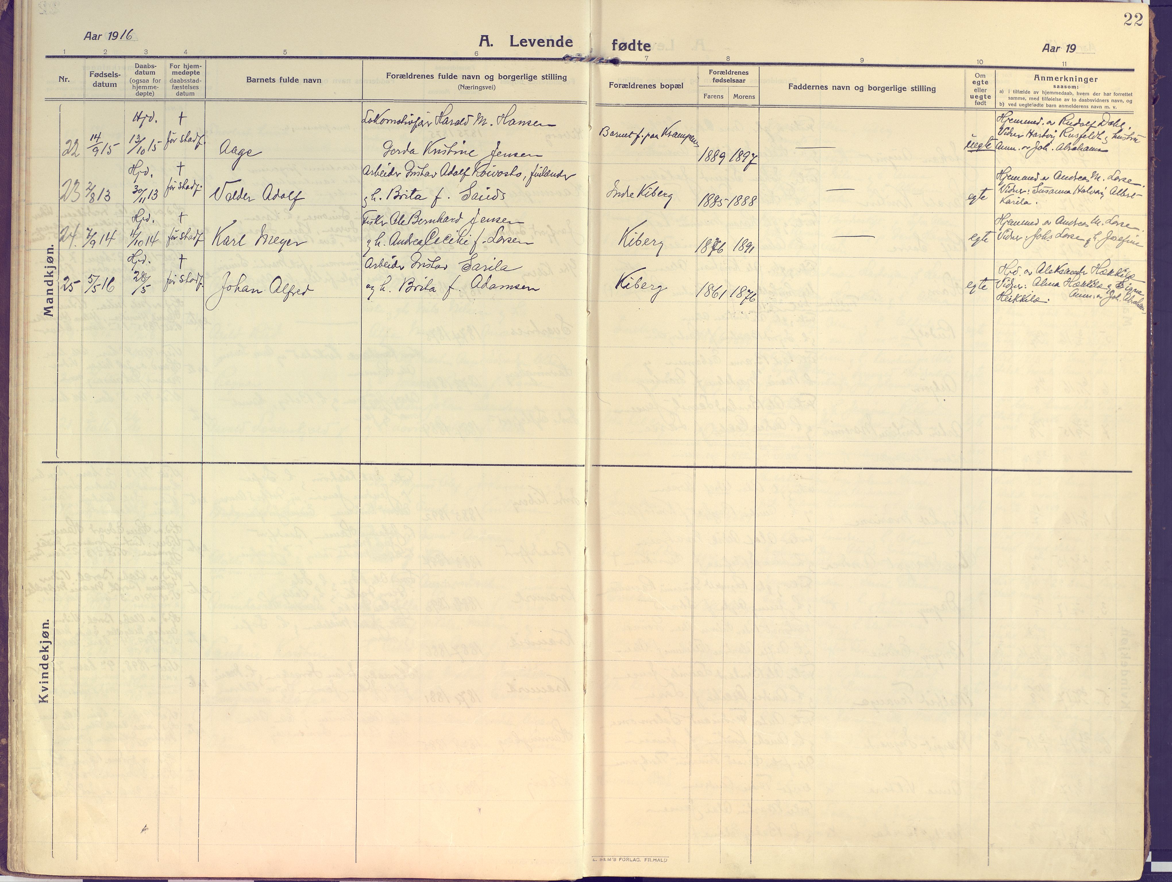 Vardø sokneprestkontor, SATØ/S-1332/H/Ha/L0013kirke: Parish register (official) no. 13, 1912-1928, p. 22