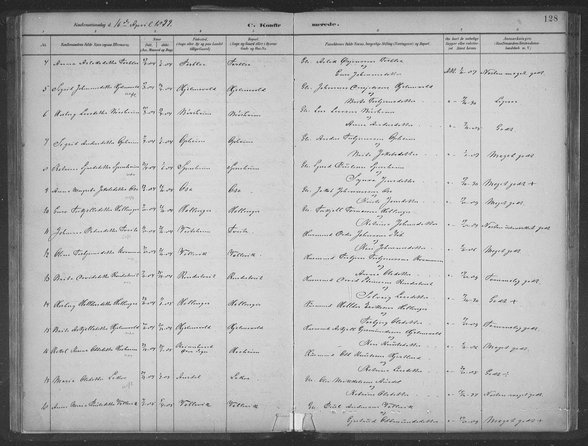 Ulvik sokneprestembete, SAB/A-78801/H/Hab: Parish register (copy) no. A 3, 1883-1908, p. 128