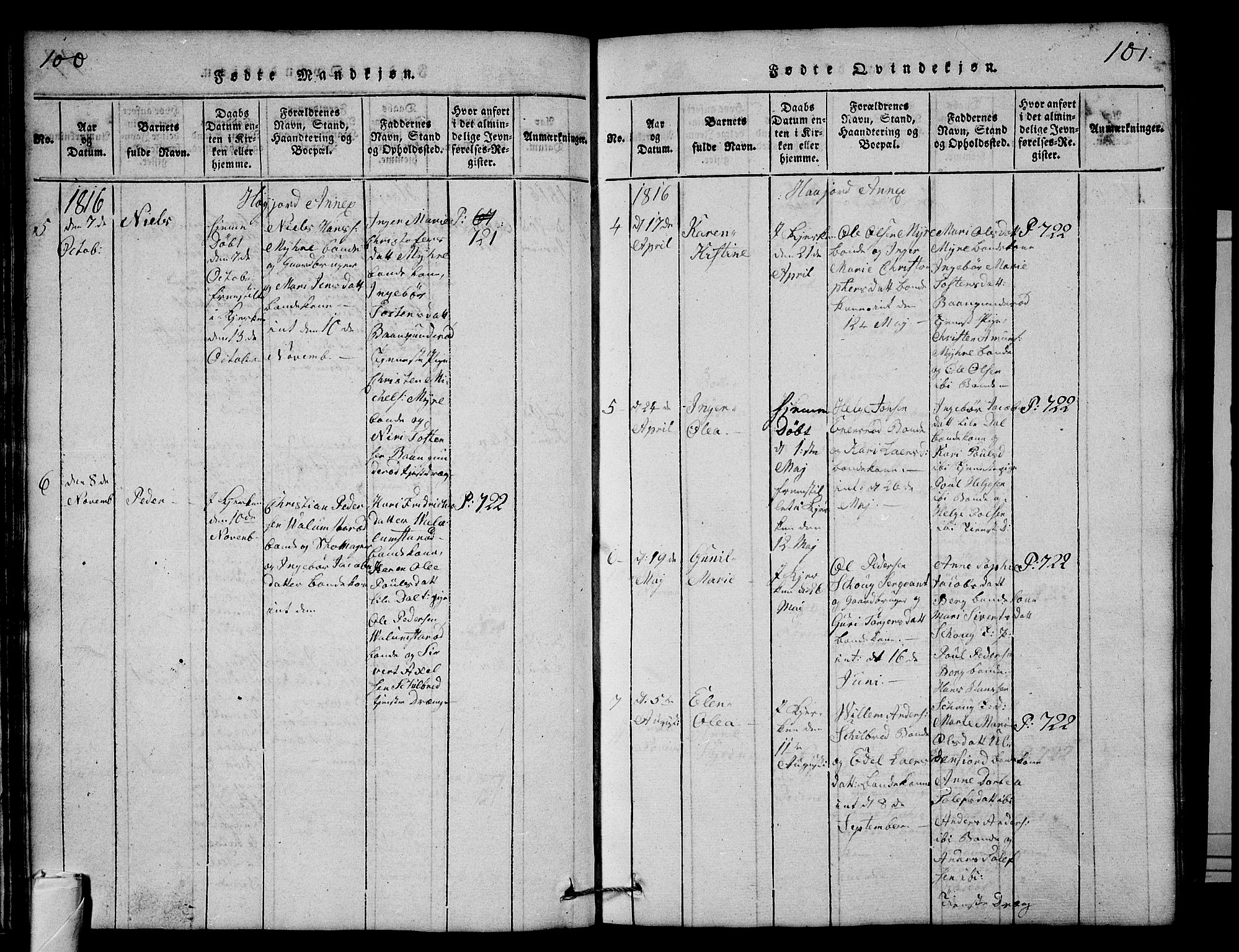 Andebu kirkebøker, AV/SAKO-A-336/G/Ga/L0001: Parish register (copy) no. I 1 /2, 1815-1823, p. 100-101