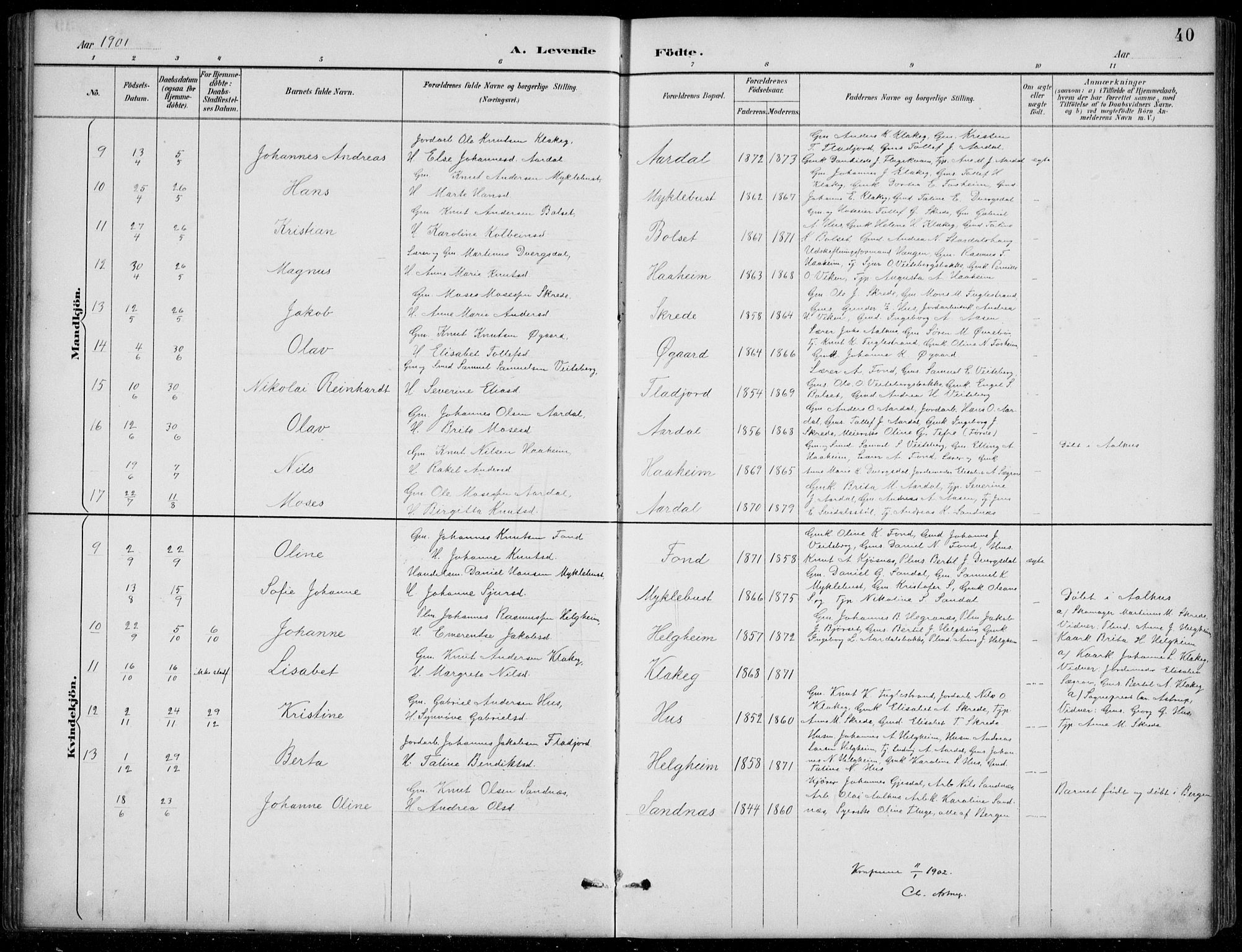 Jølster sokneprestembete, SAB/A-80701/H/Hab/Habb/L0002: Parish register (copy) no. B 2, 1887-1920, p. 40