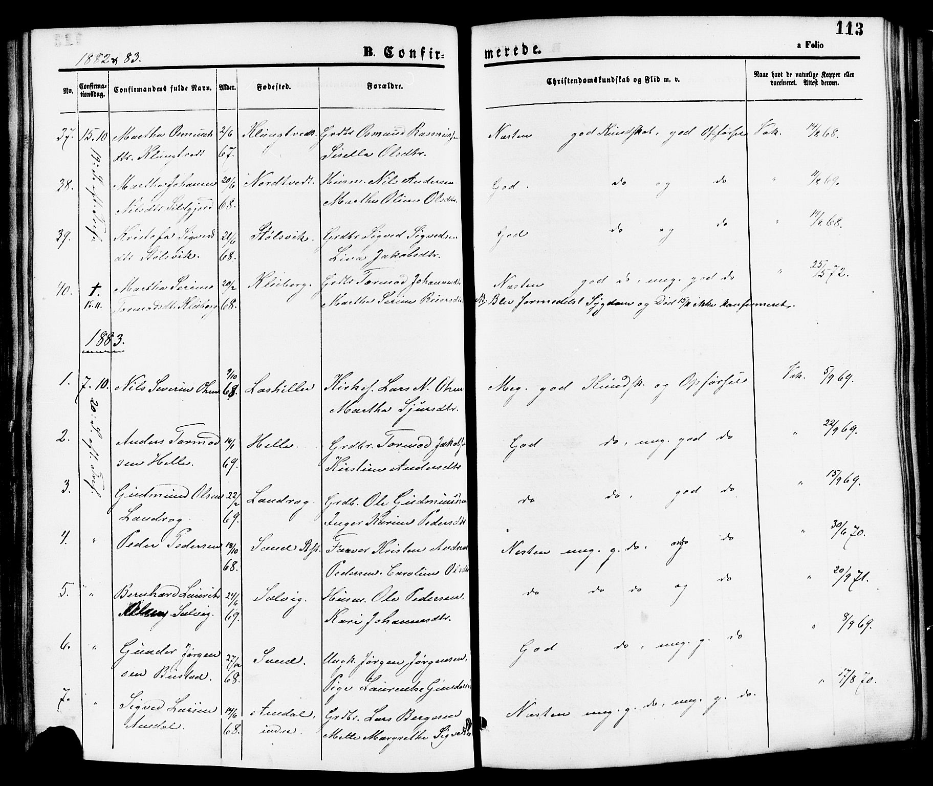 Nedstrand sokneprestkontor, SAST/A-101841/01/IV: Parish register (official) no. A 11, 1877-1887, p. 113