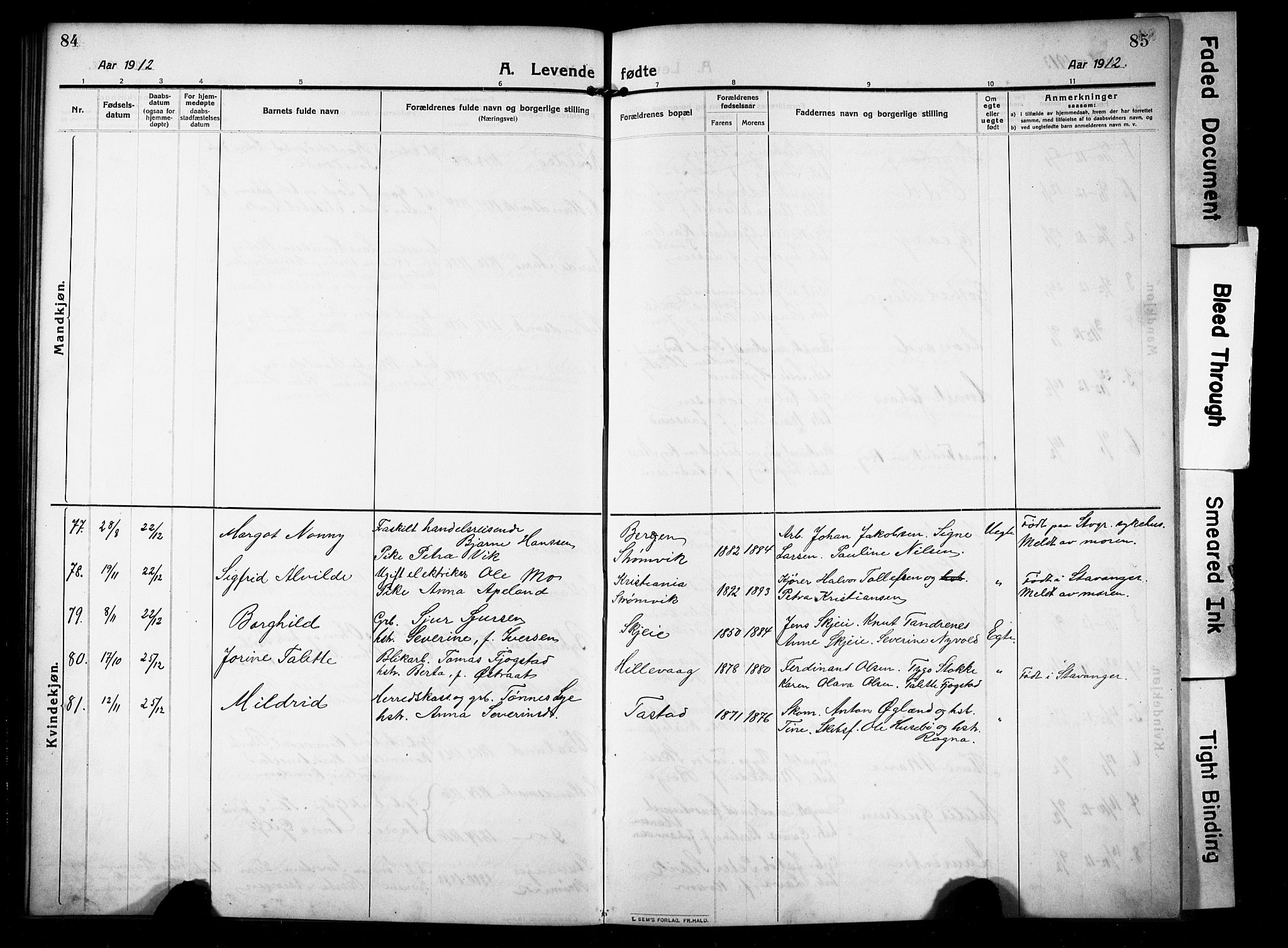 Hetland sokneprestkontor, AV/SAST-A-101826/30/30BB/L0008: Parish register (copy) no. B 8, 1910-1921, p. 84-85