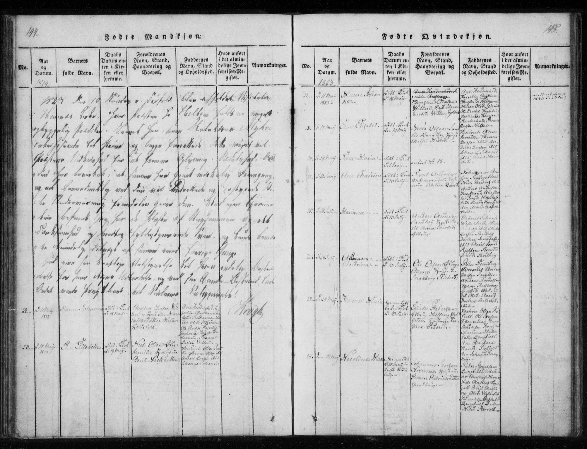Ministerialprotokoller, klokkerbøker og fødselsregistre - Nordland, SAT/A-1459/825/L0353: Parish register (official) no. 825A07, 1820-1826, p. 144-145