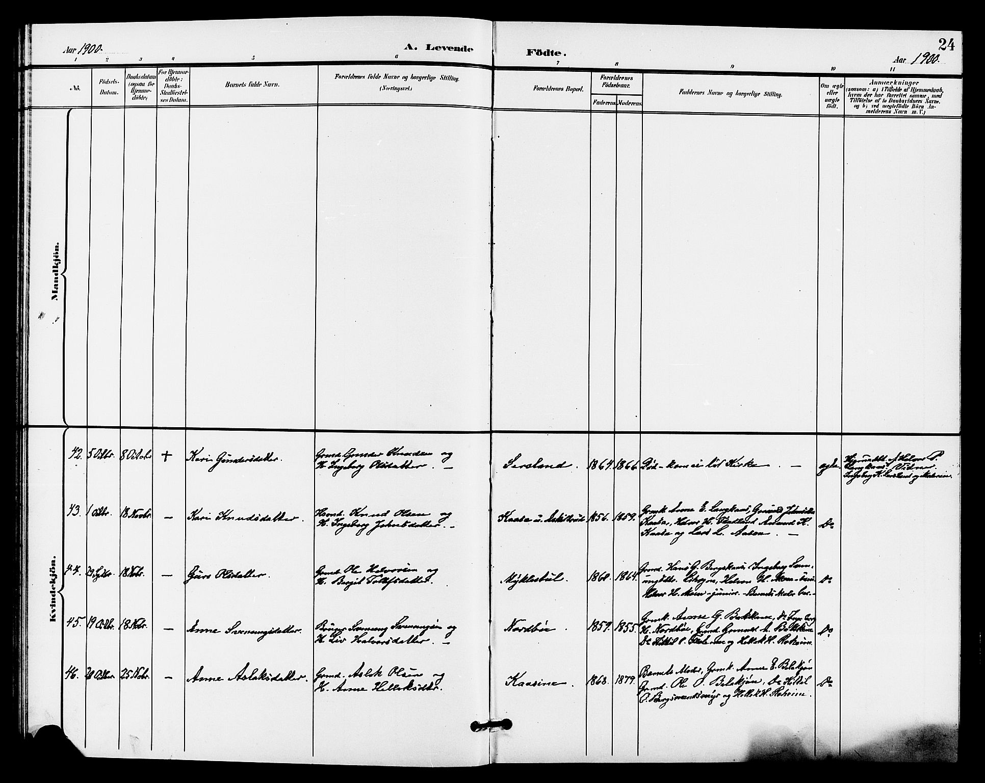 Bø kirkebøker, SAKO/A-257/G/Ga/L0006: Parish register (copy) no. 6, 1898-1909, p. 24
