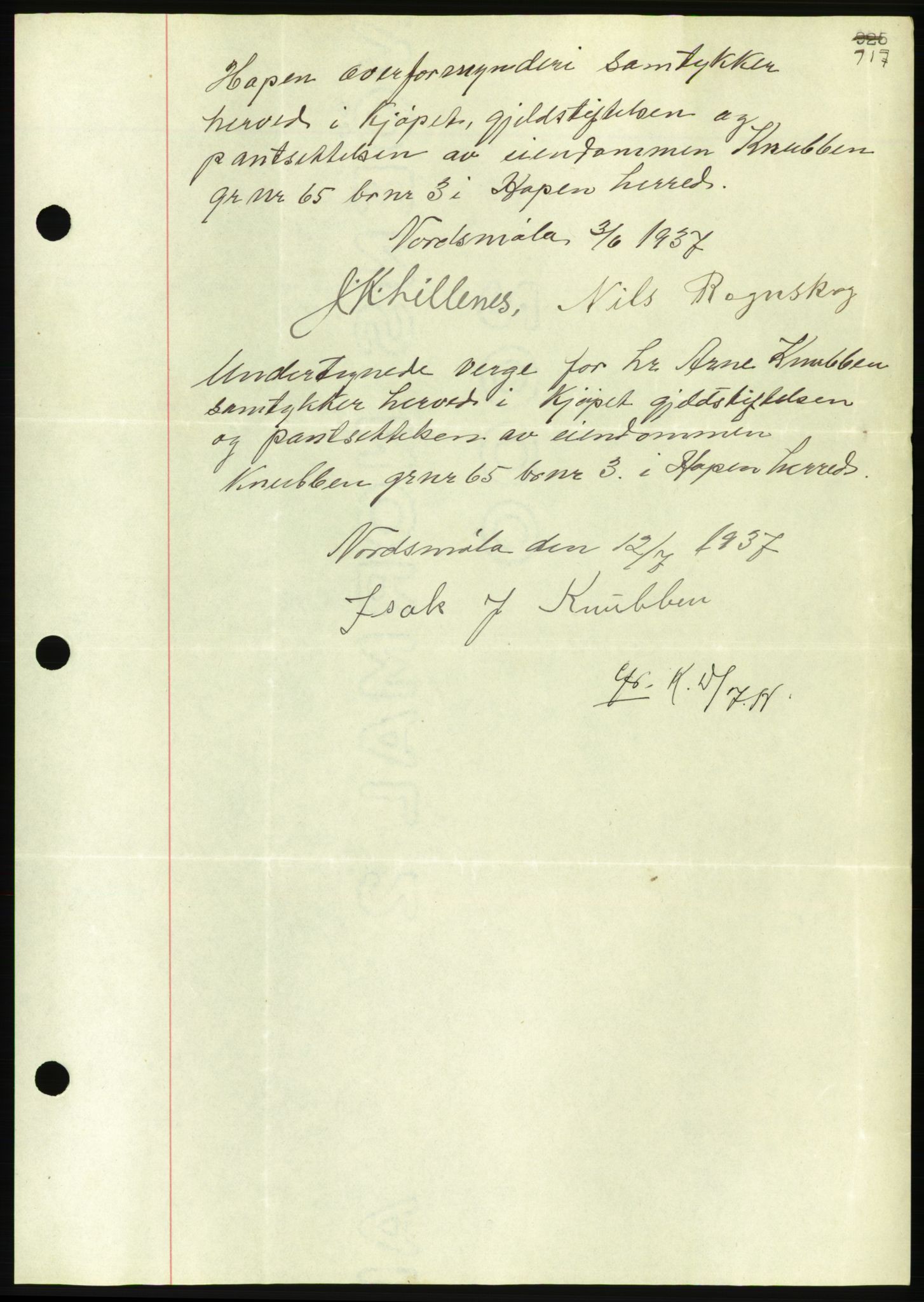 Nordmøre sorenskriveri, AV/SAT-A-4132/1/2/2Ca/L0091: Mortgage book no. B81, 1937-1937, Diary no: : 1883/1937