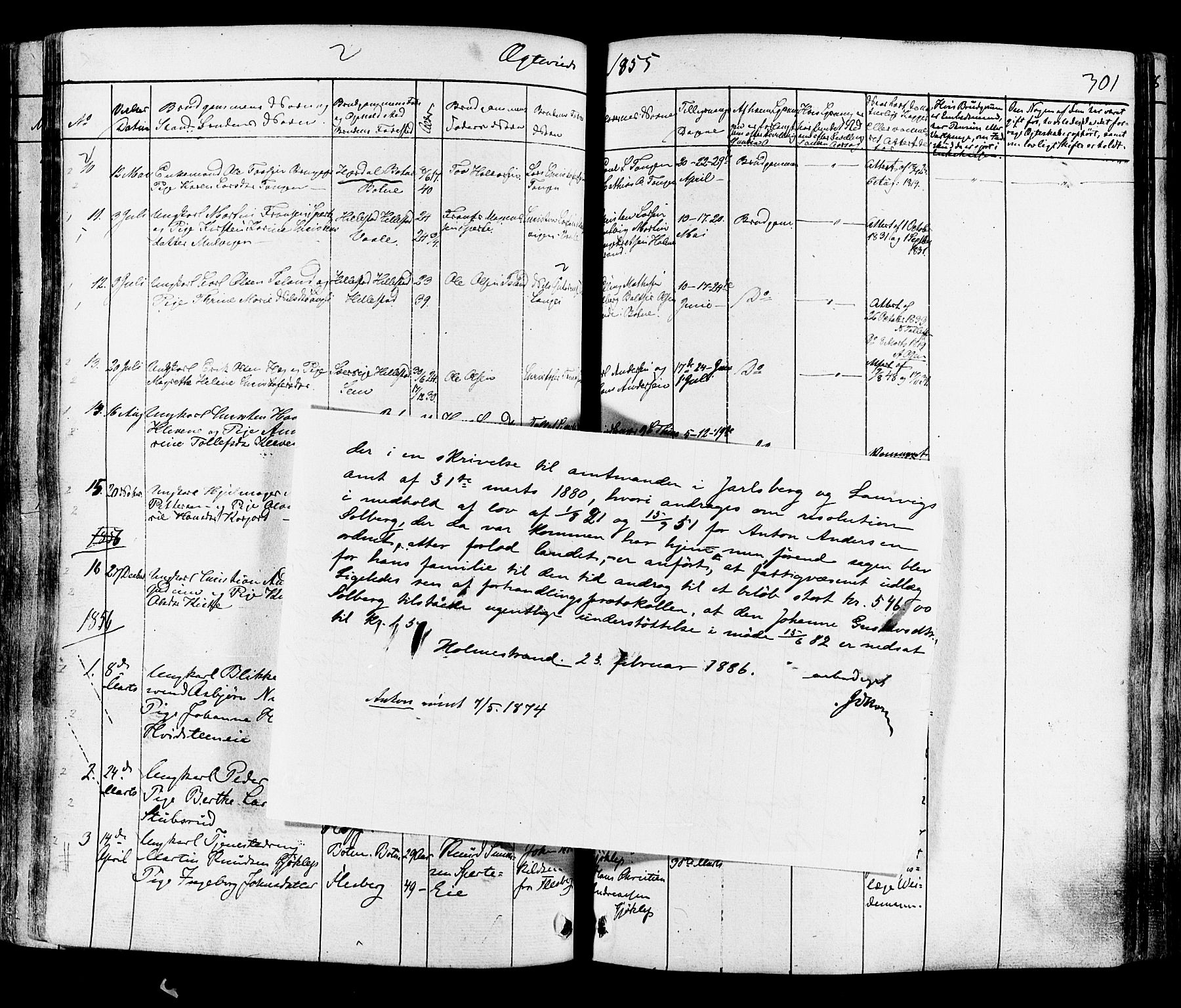 Botne kirkebøker, SAKO/A-340/F/Fa/L0006: Parish register (official) no. I 6, 1836-1877, p. 301