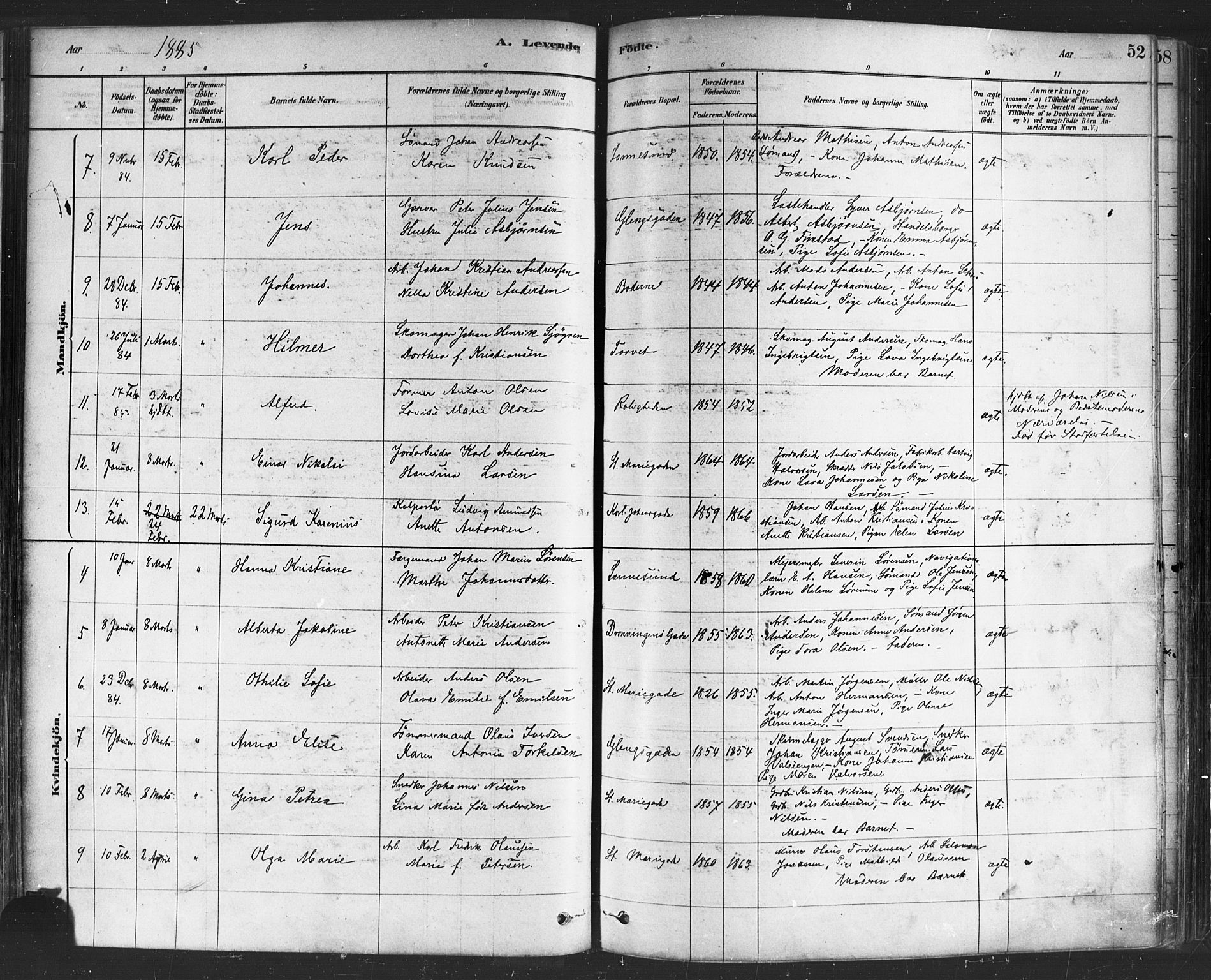 Sarpsborg prestekontor Kirkebøker, SAO/A-2006/F/Fa/L0003: Parish register (official) no. 3, 1878-1891, p. 52