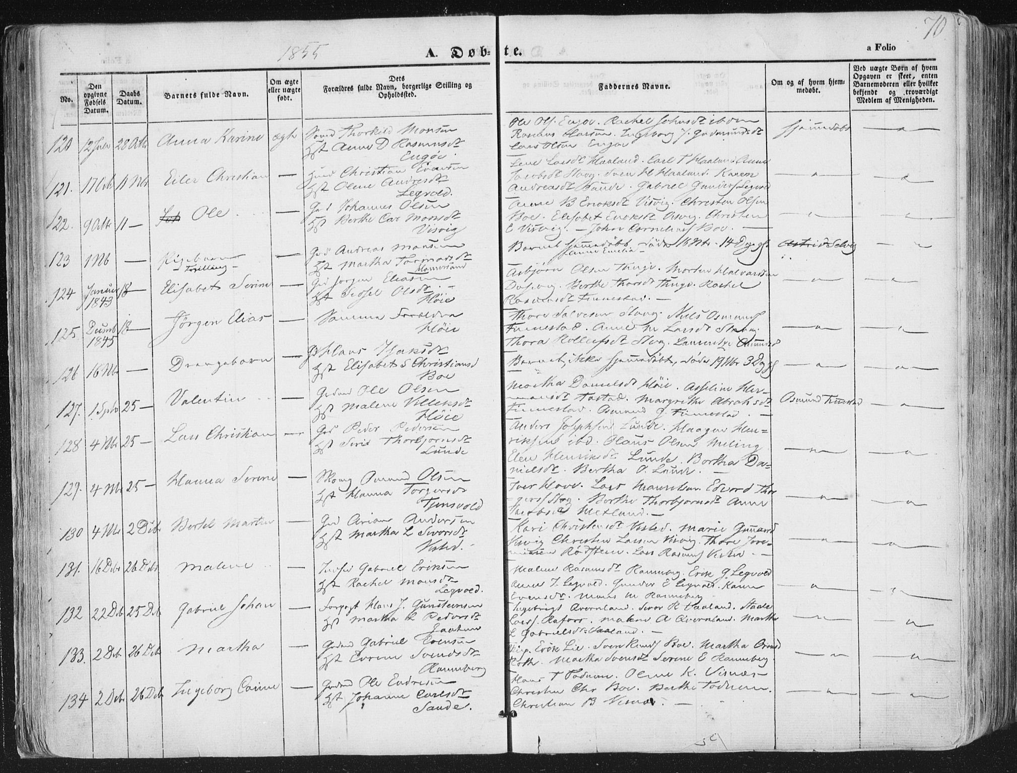 Hetland sokneprestkontor, AV/SAST-A-101826/30/30BA/L0002: Parish register (official) no. A 2, 1849-1869, p. 70