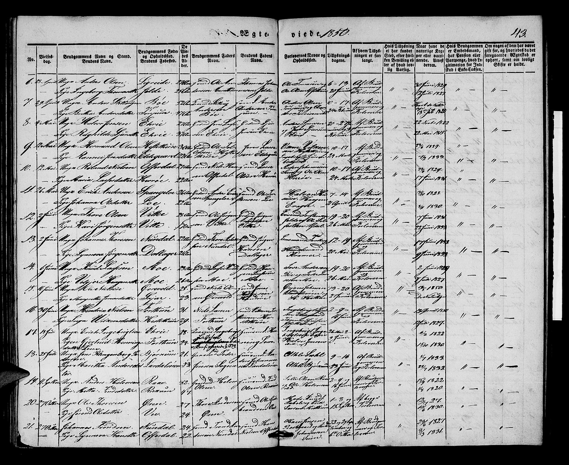 Lærdal sokneprestembete, SAB/A-81201: Parish register (official) no. A 8, 1834-1853, p. 43