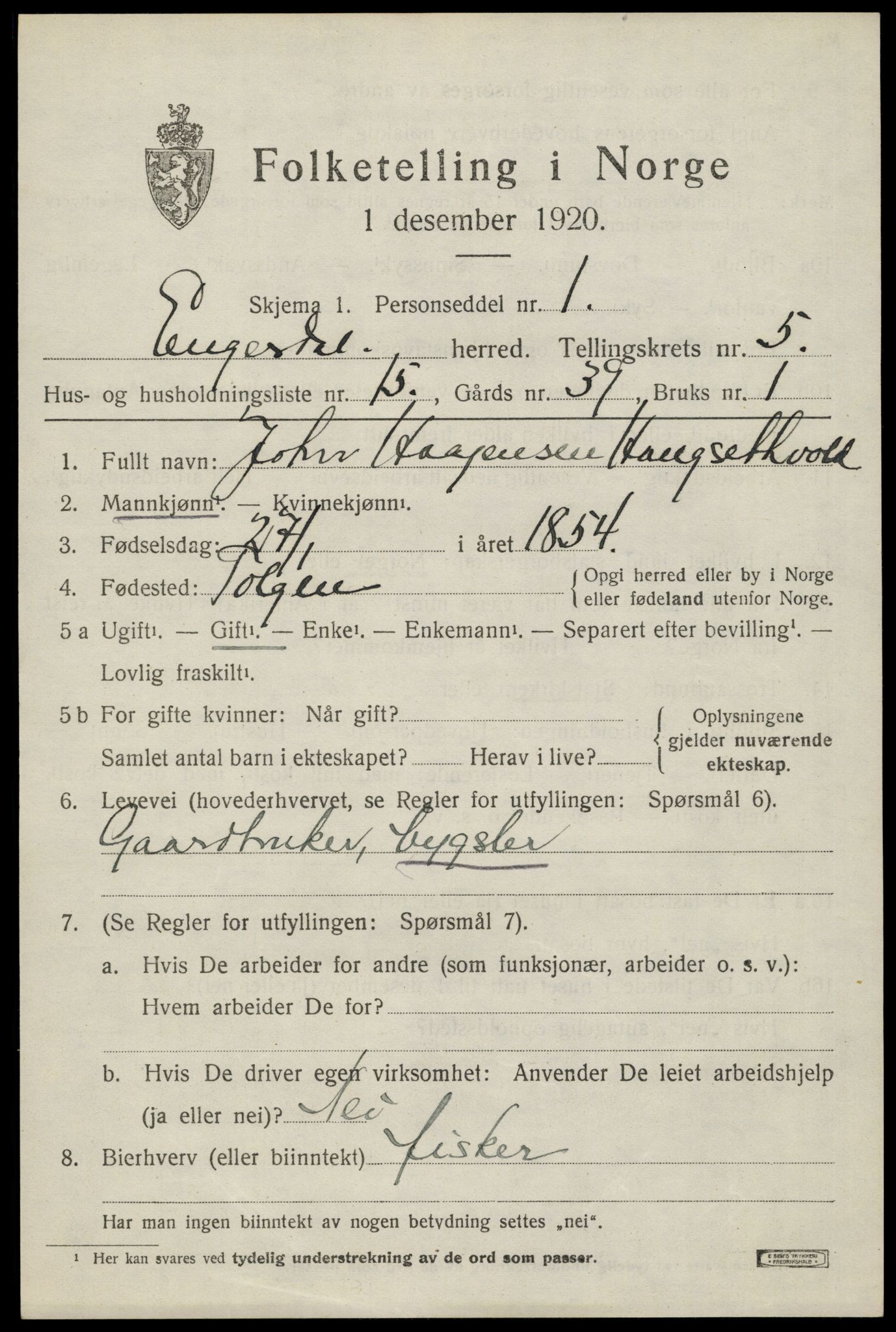 SAH, 1920 census for Engerdal, 1920, p. 2741