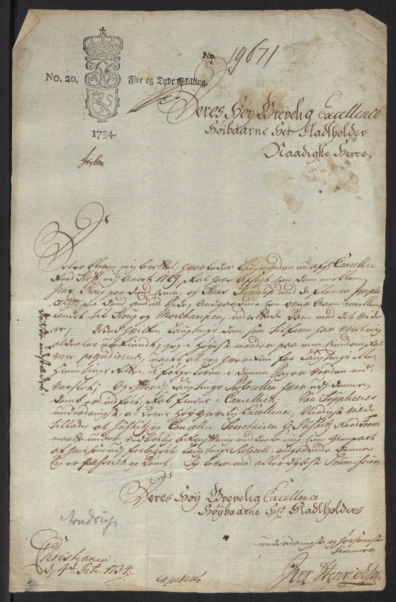 Stattholderembetet 1572-1771, AV/RA-EA-2870/Ef/L0107: Brev fra embetsmenn og andre, 1733-1734, p. 164