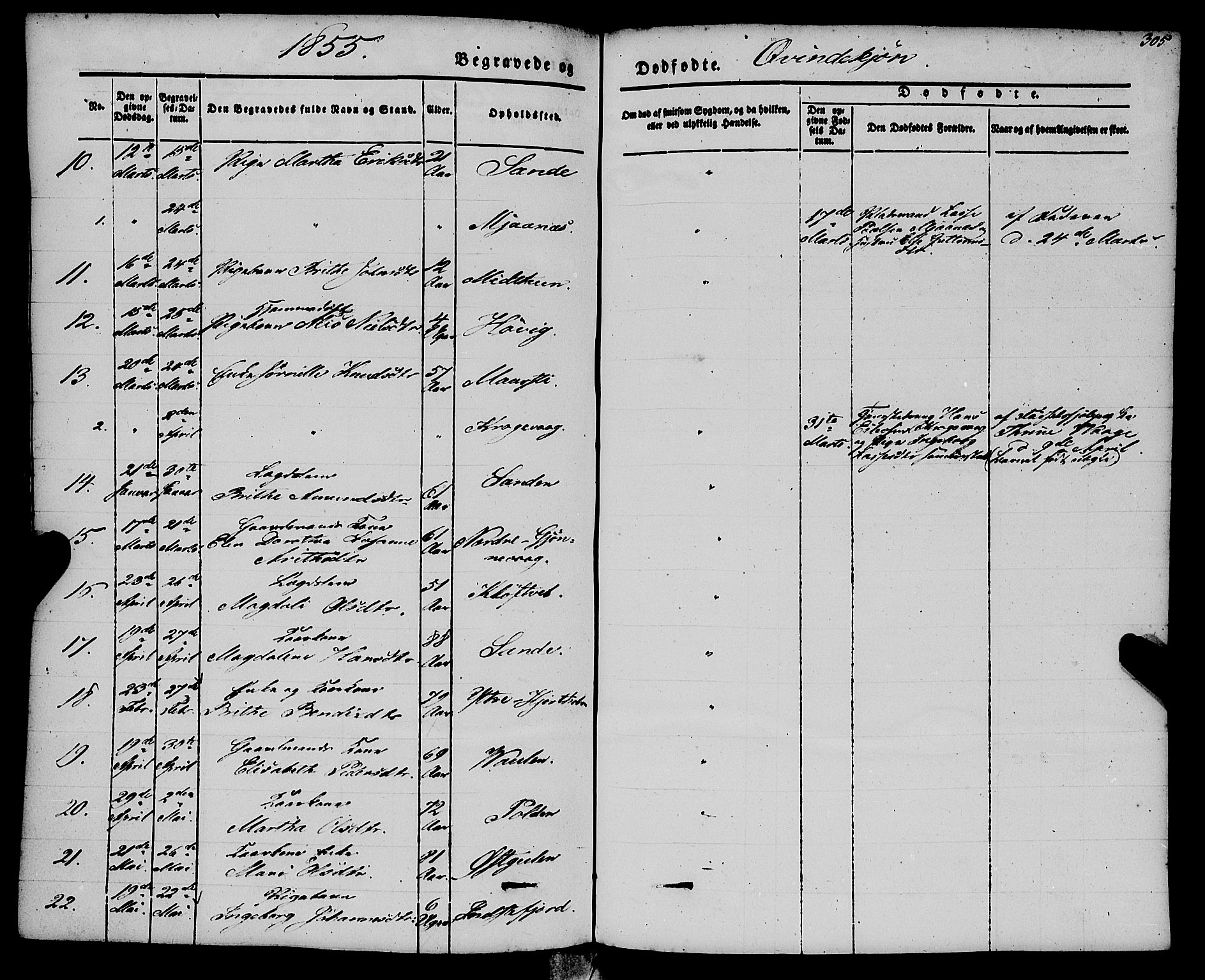 Gulen sokneprestembete, AV/SAB-A-80201/H/Haa/Haaa/L0021: Parish register (official) no. A 21, 1848-1858, p. 305