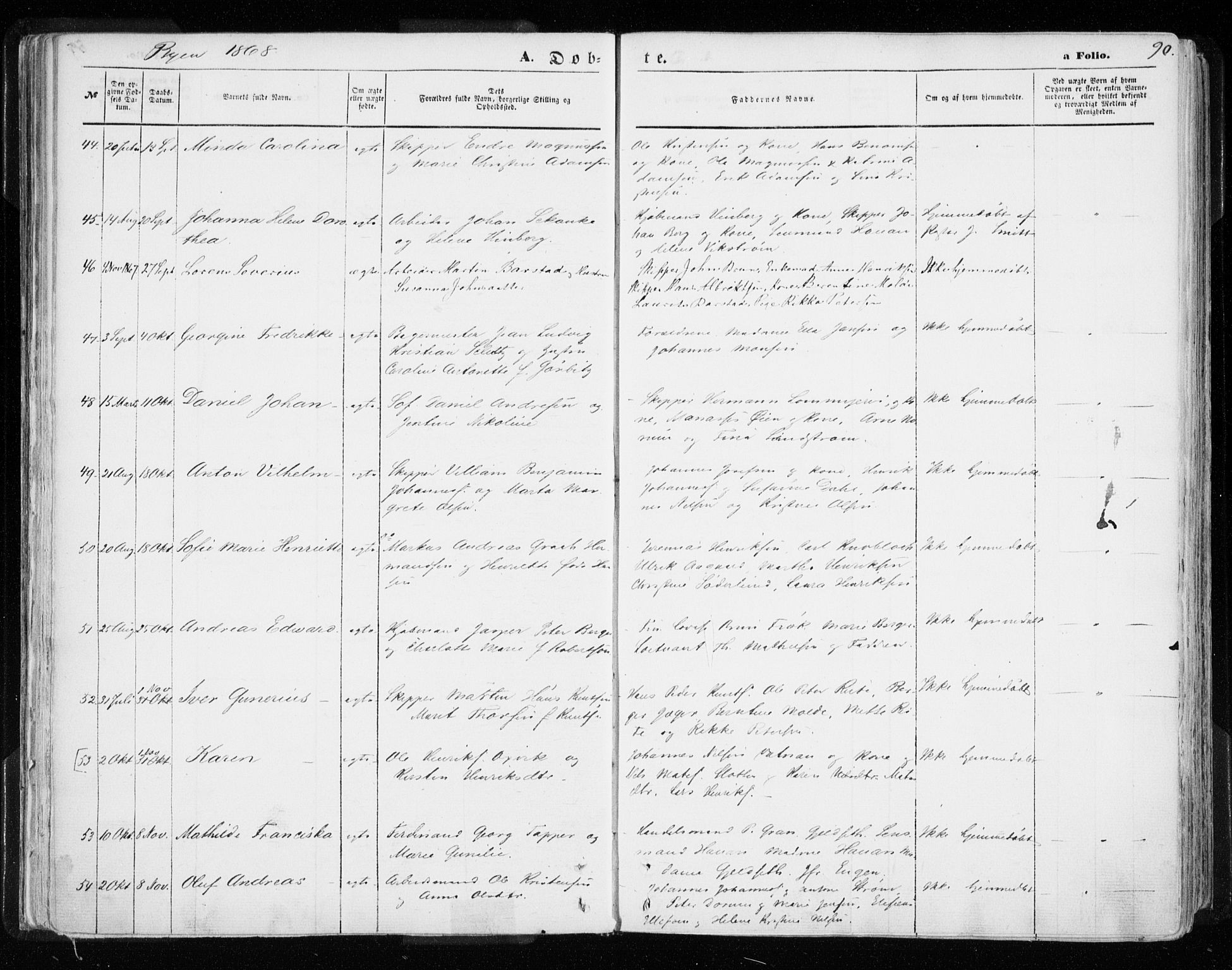 Hammerfest sokneprestkontor, AV/SATØ-S-1347/H/Ha/L0005.kirke: Parish register (official) no. 5, 1857-1869, p. 90