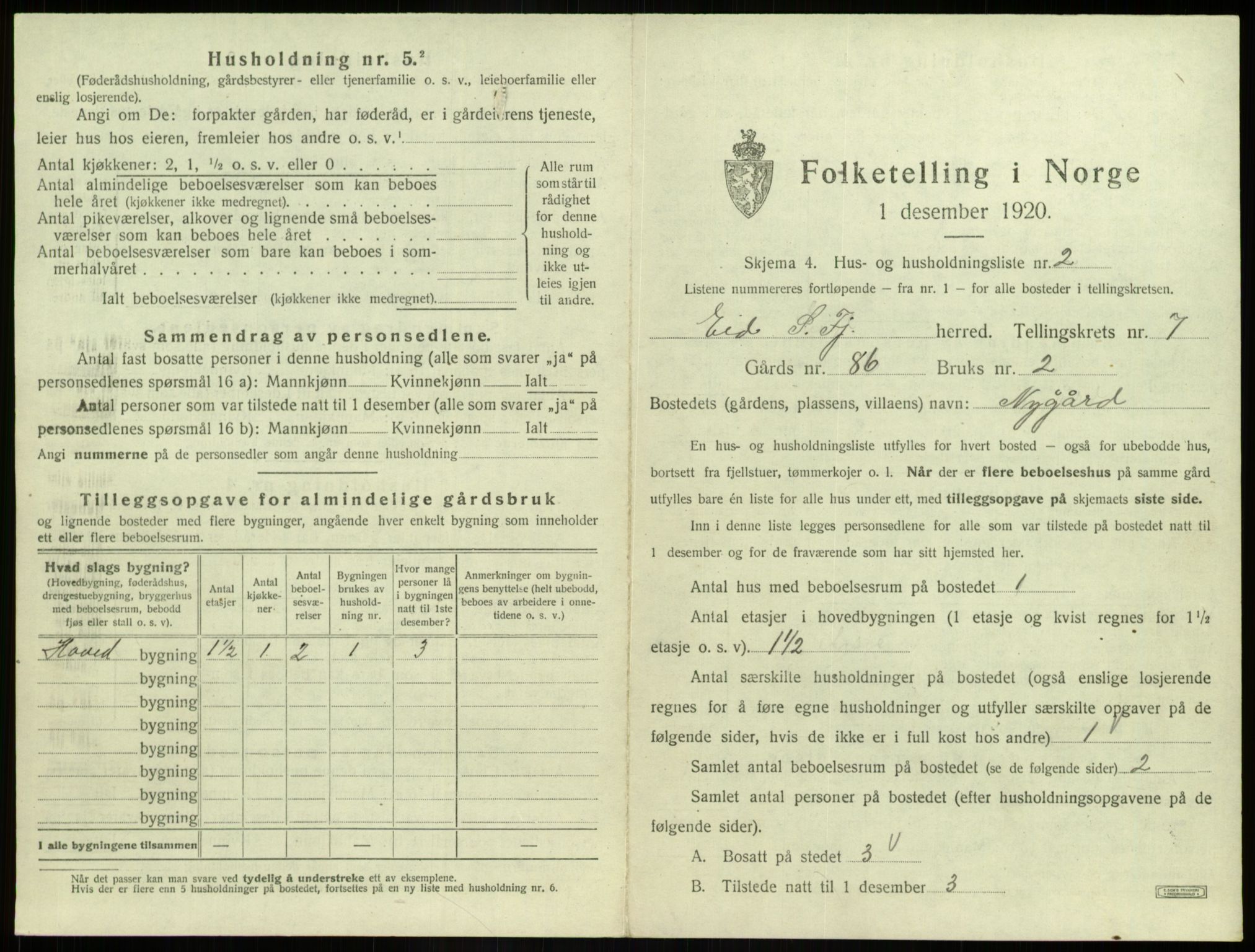 SAB, 1920 census for Eid, 1920, p. 425