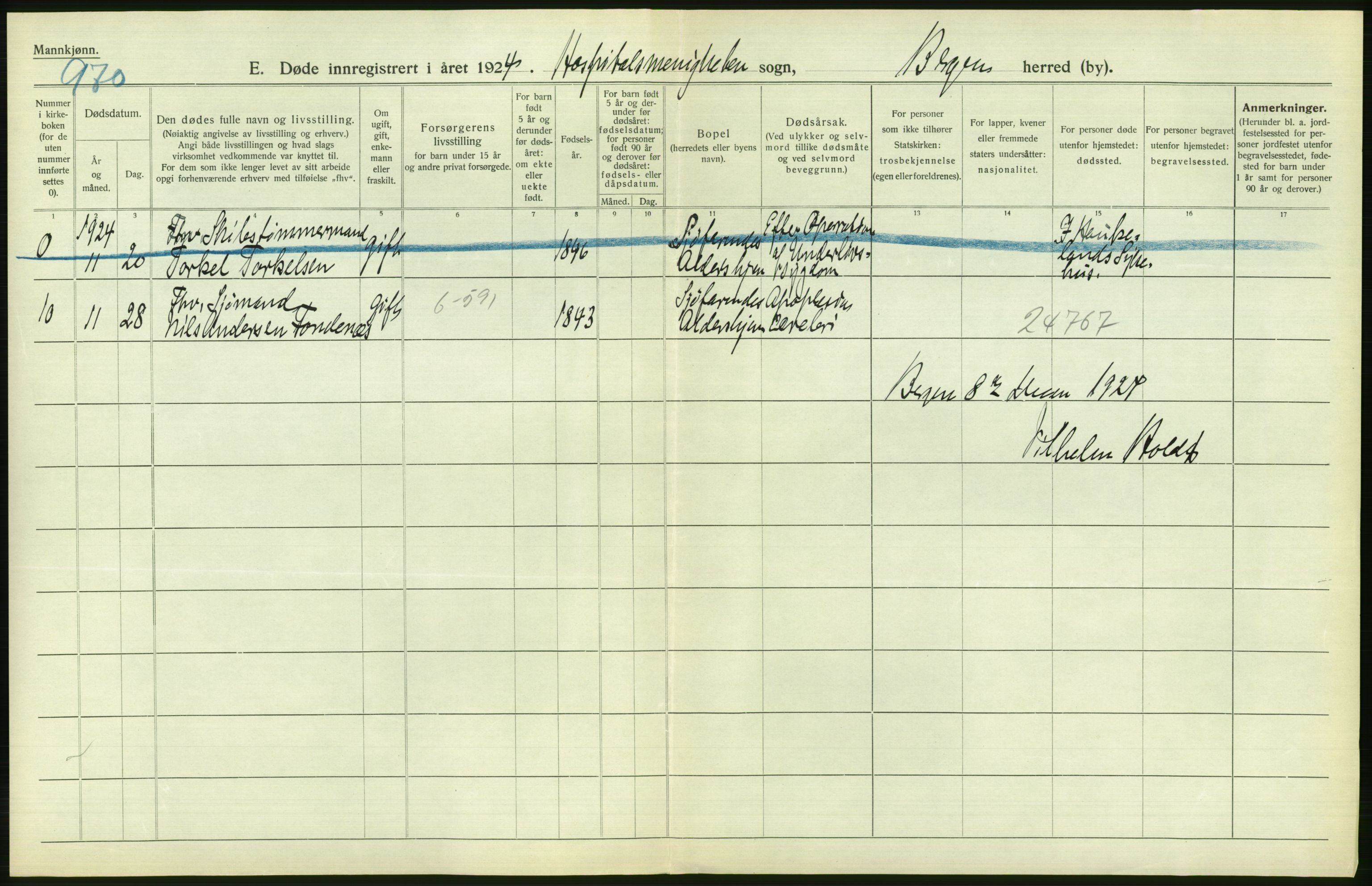 Statistisk sentralbyrå, Sosiodemografiske emner, Befolkning, AV/RA-S-2228/D/Df/Dfc/Dfcd/L0028: Bergen: Gifte, døde., 1924, p. 356