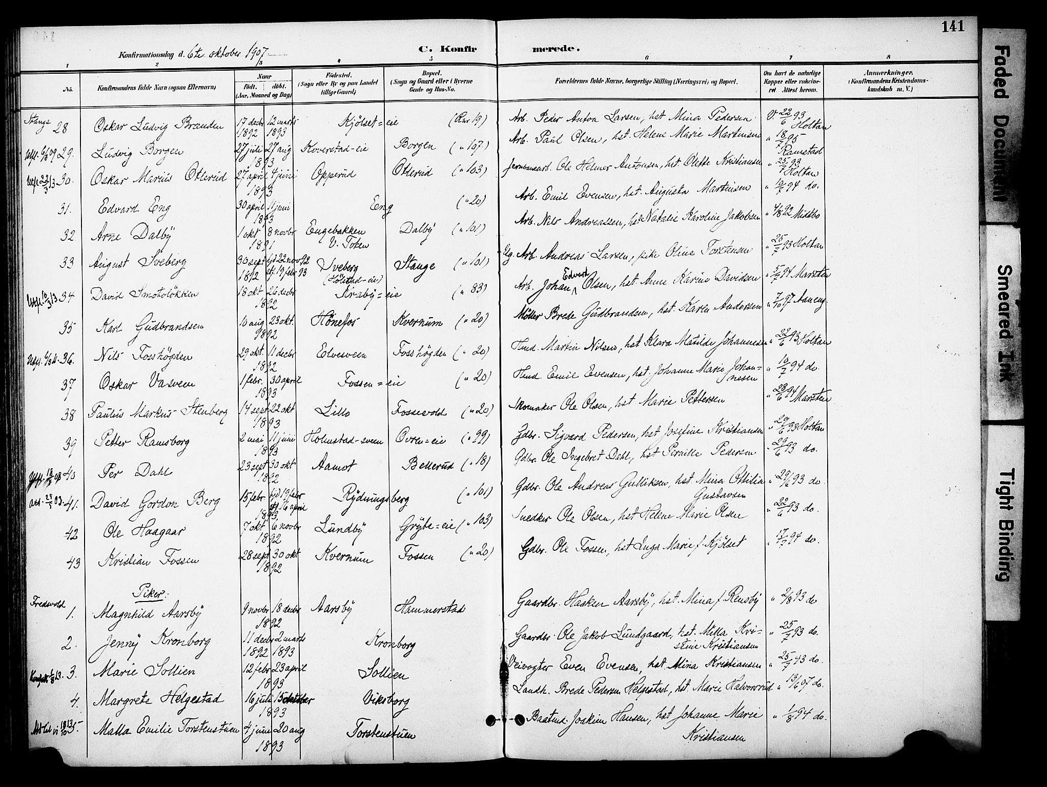 Østre Toten prestekontor, AV/SAH-PREST-104/H/Ha/Haa/L0009: Parish register (official) no. 9, 1897-1913, p. 141