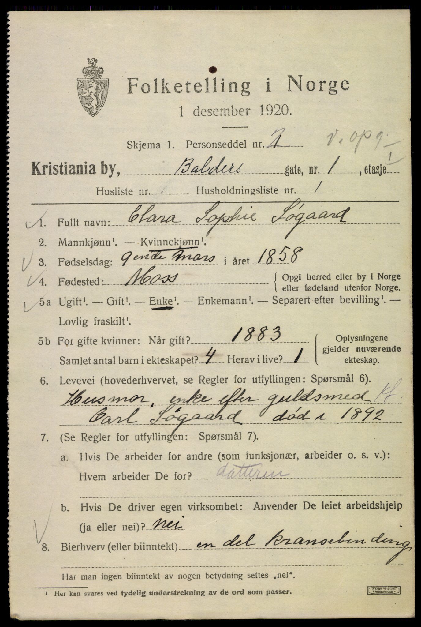 SAO, 1920 census for Kristiania, 1920, p. 148897