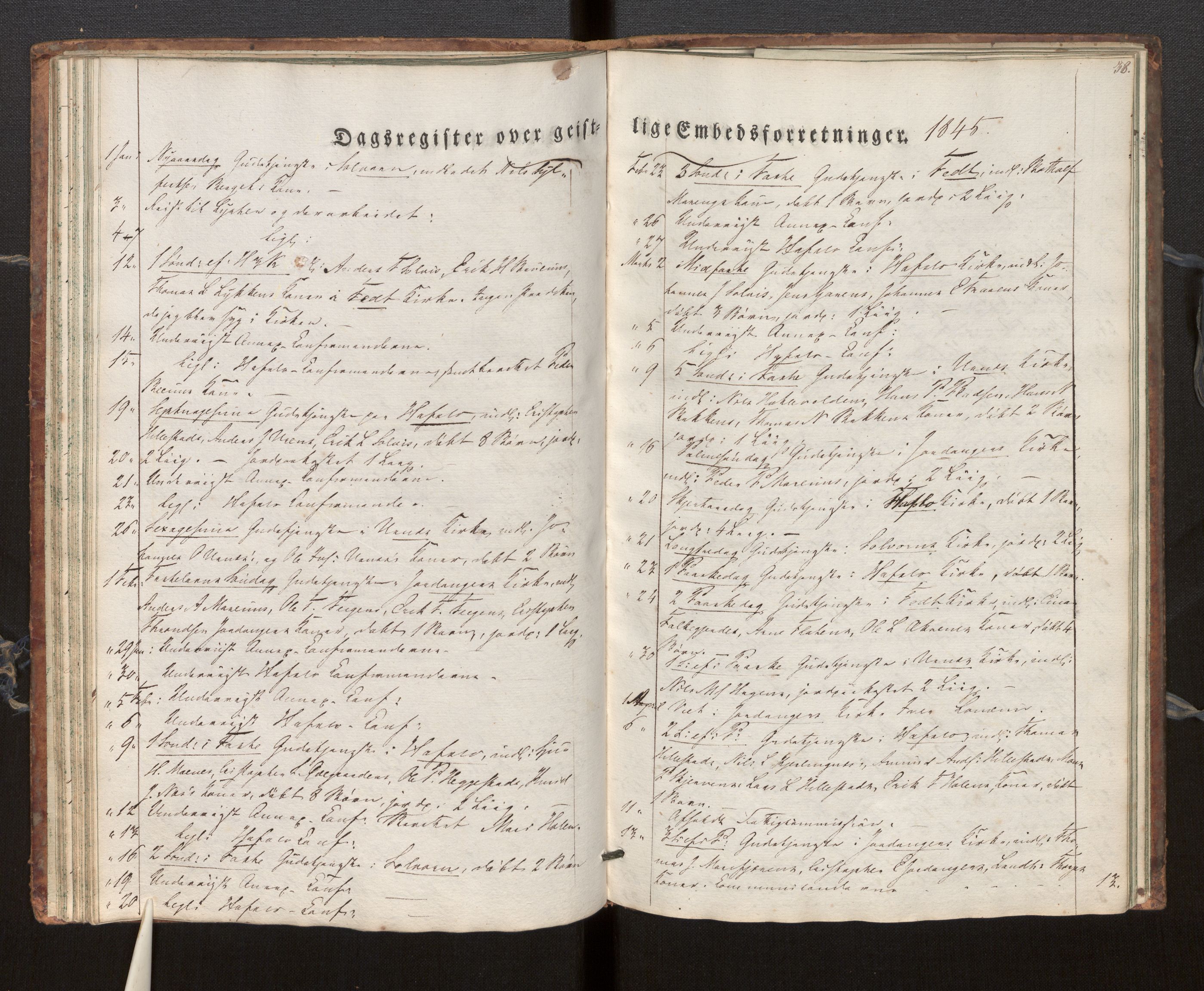Hafslo sokneprestembete, SAB/A-80301/H/Haa/Haaf/L0001: Diary records no. F 1, 1834-1854, p. 38
