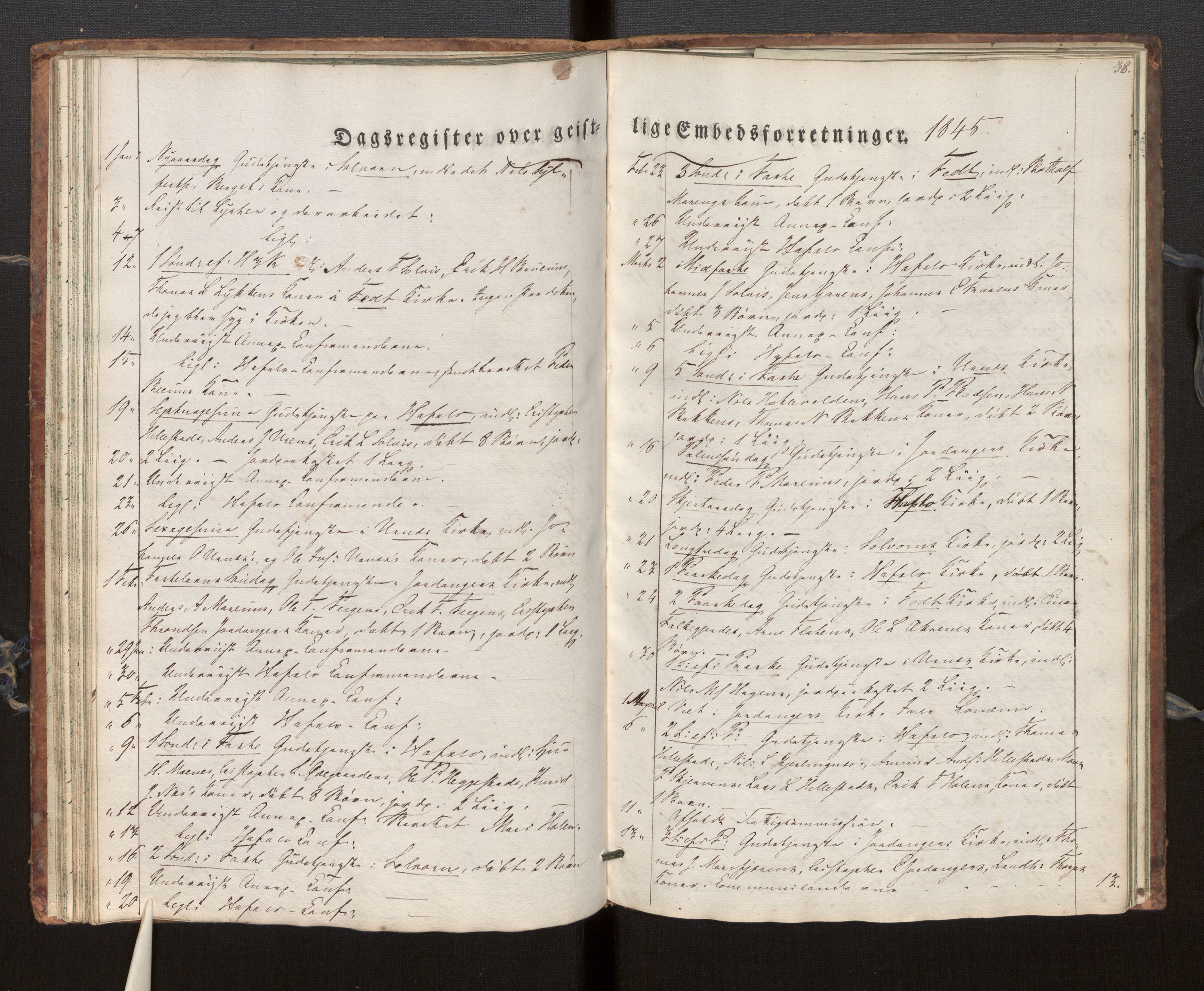 Hafslo sokneprestembete, AV/SAB-A-80301/H/Haa/Haaf/L0001: Diary records no. F 1, 1834-1854, p. 38