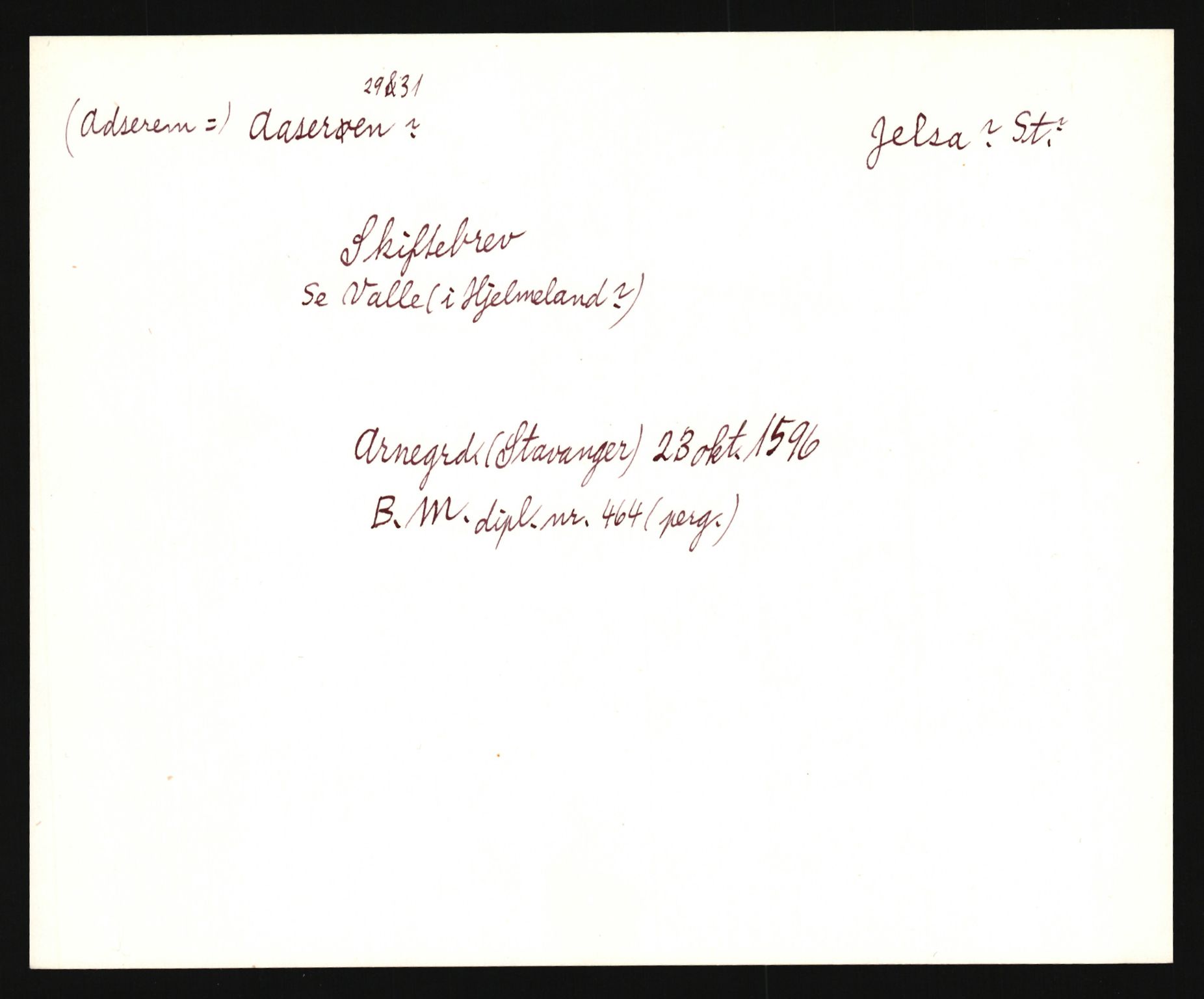 Riksarkivets diplomsamling, AV/RA-EA-5965/F35/F35e/L0027: Registreringssedler Rogaland, 1400-1700, p. 403