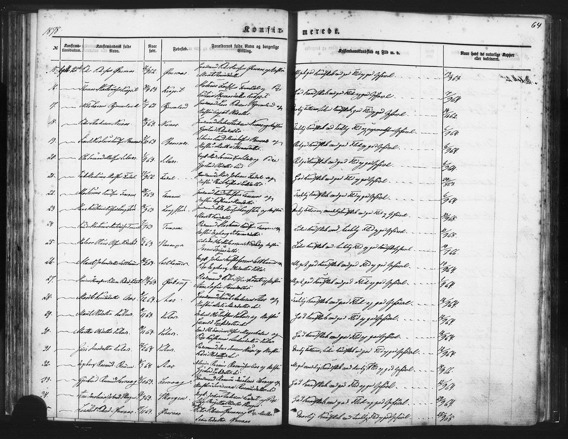 Ministerialprotokoller, klokkerbøker og fødselsregistre - Møre og Romsdal, AV/SAT-A-1454/539/L0530: Parish register (official) no. 539A03, 1872-1886, p. 64