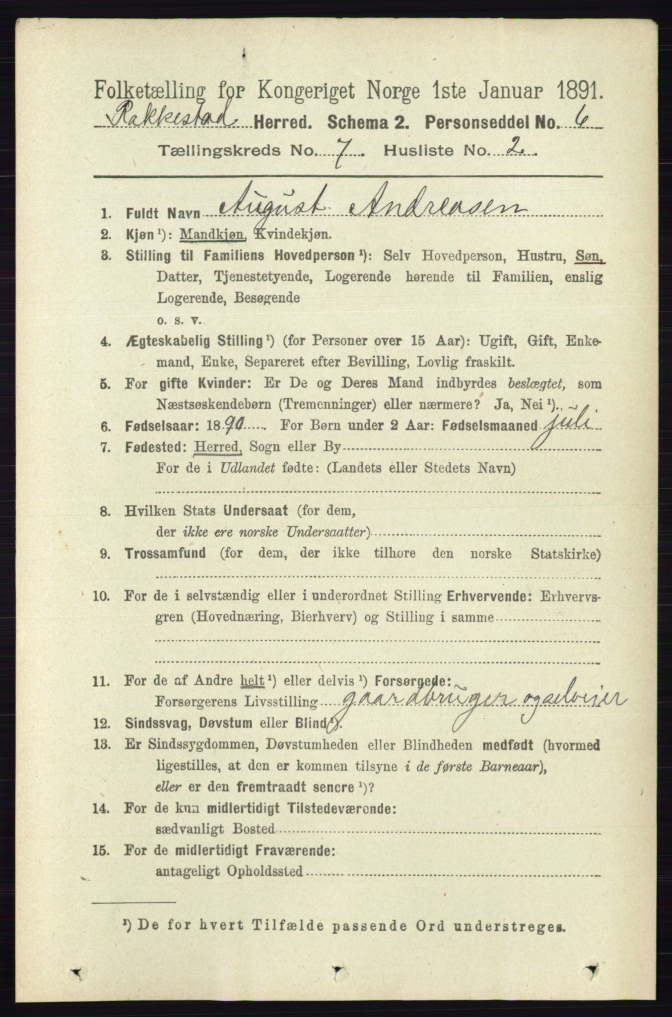 RA, 1891 census for 0128 Rakkestad, 1891, p. 3140