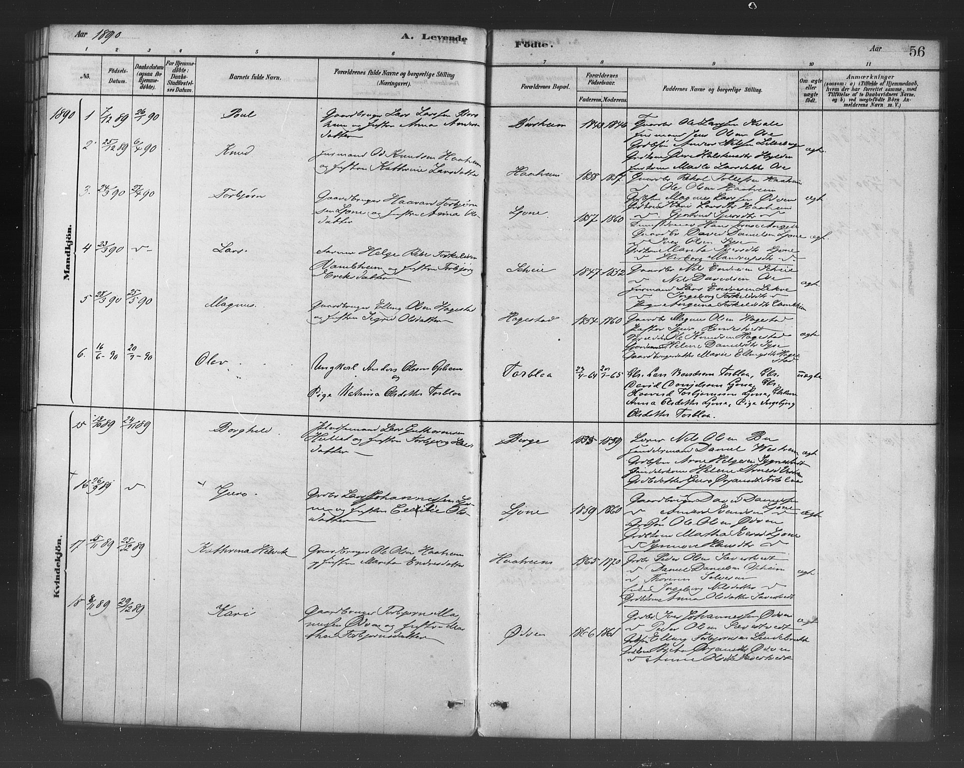 Ulvik sokneprestembete, SAB/A-78801/H/Haa: Parish register (official) no. B 1, 1878-1897, p. 56
