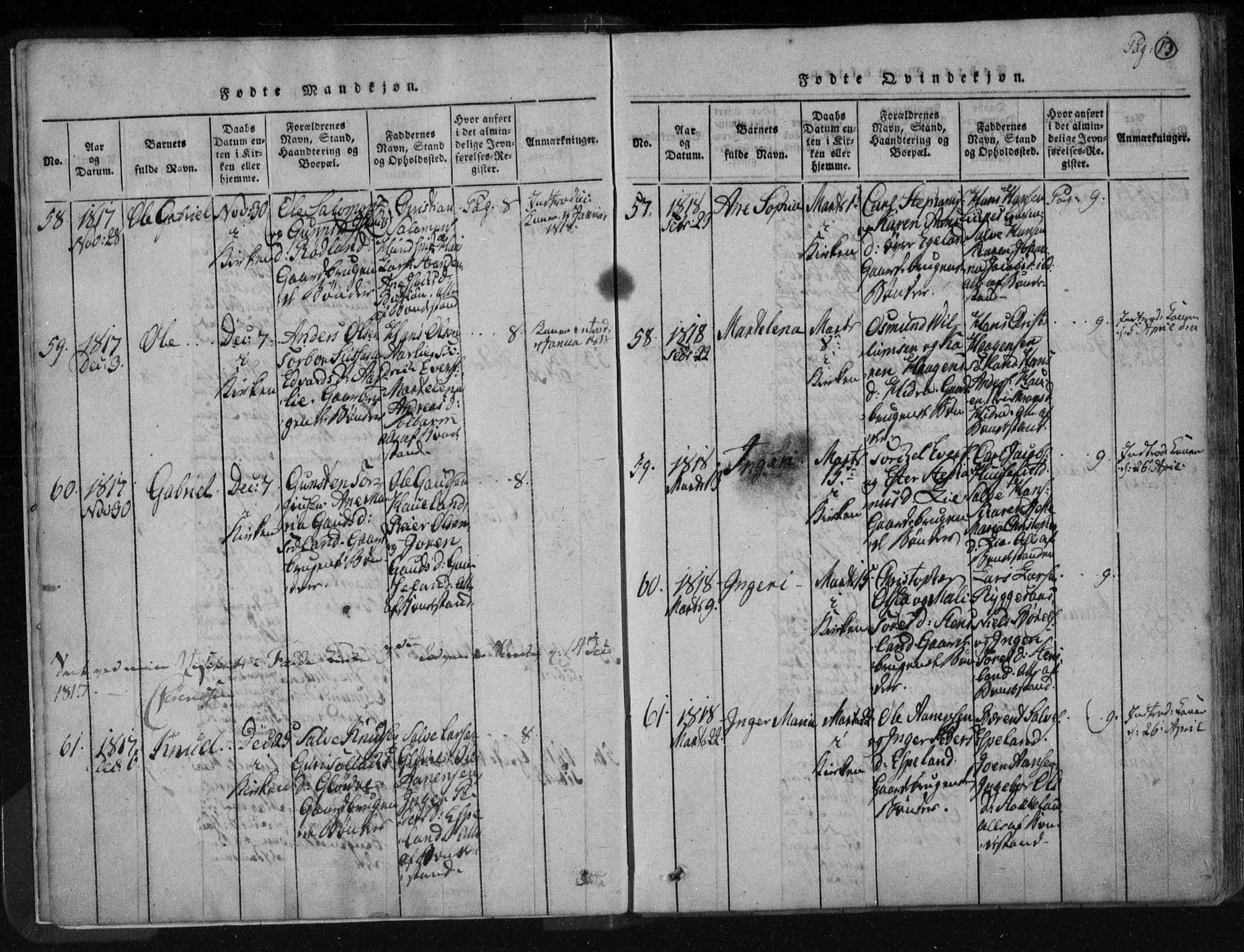 Kvinesdal sokneprestkontor, AV/SAK-1111-0026/F/Fa/Fab/L0003: Parish register (official) no. A 3, 1815-1829, p. 13