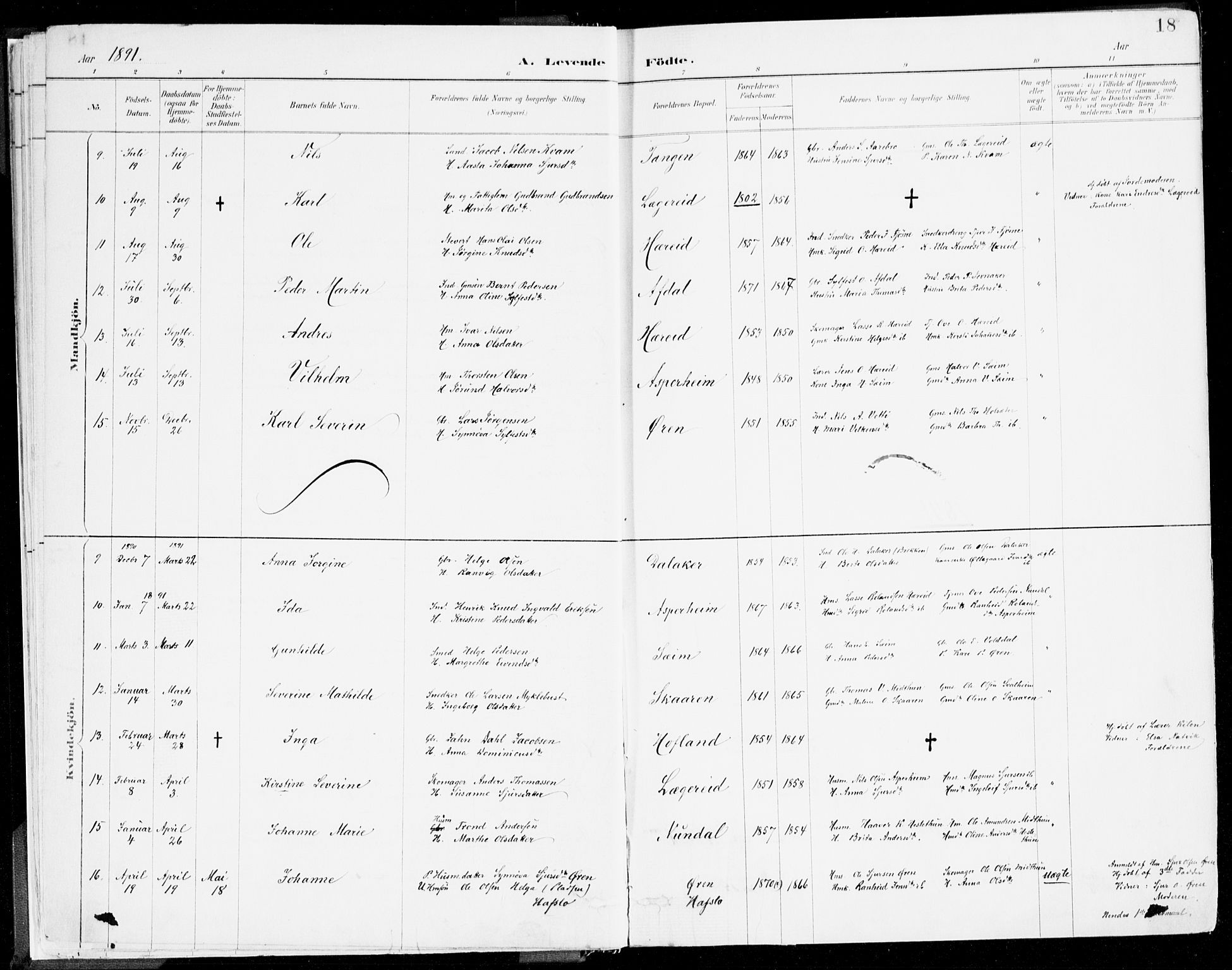 Årdal sokneprestembete, SAB/A-81701: Parish register (official) no. A 5, 1887-1917, p. 18