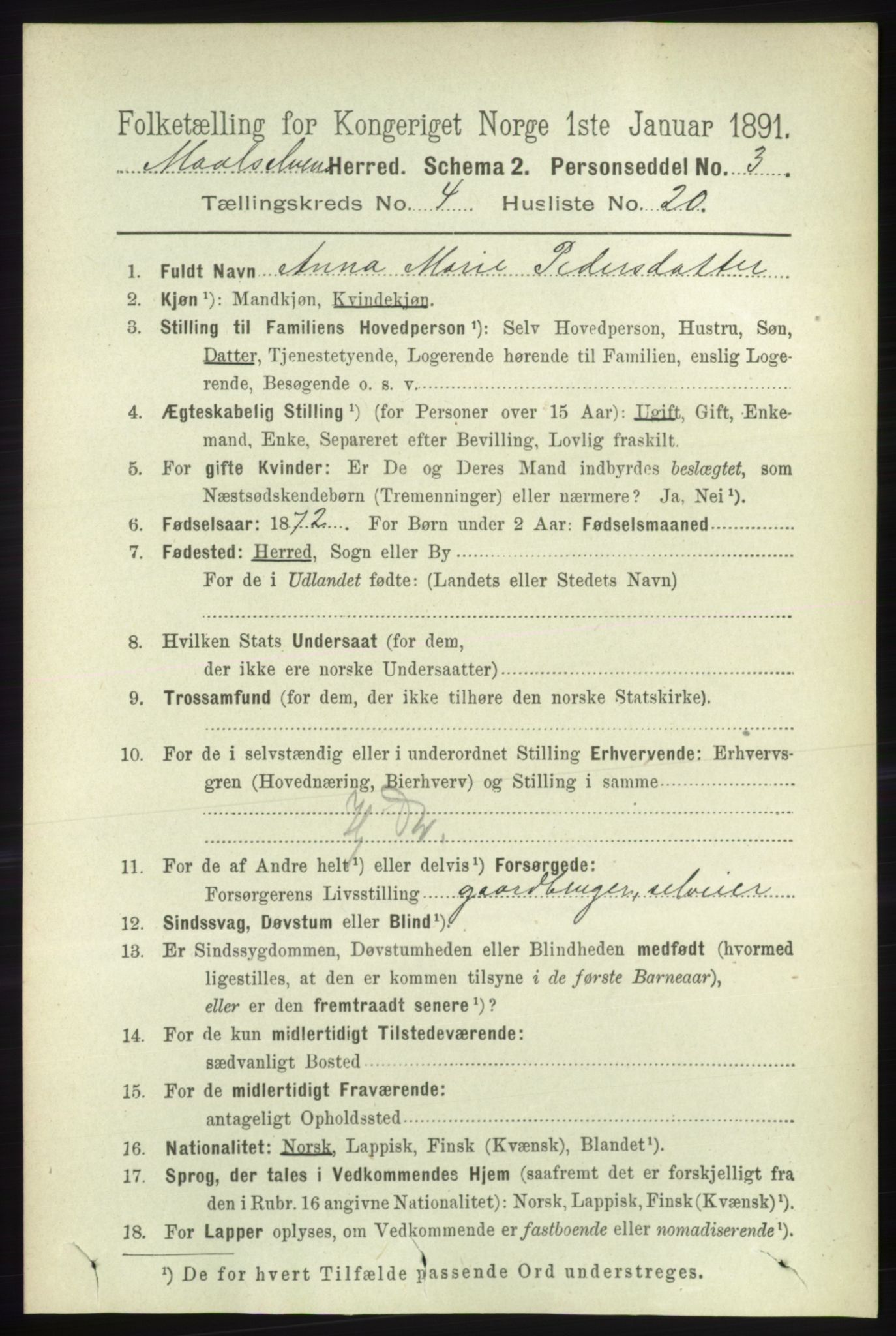 RA, 1891 census for 1924 Målselv, 1891, p. 1205