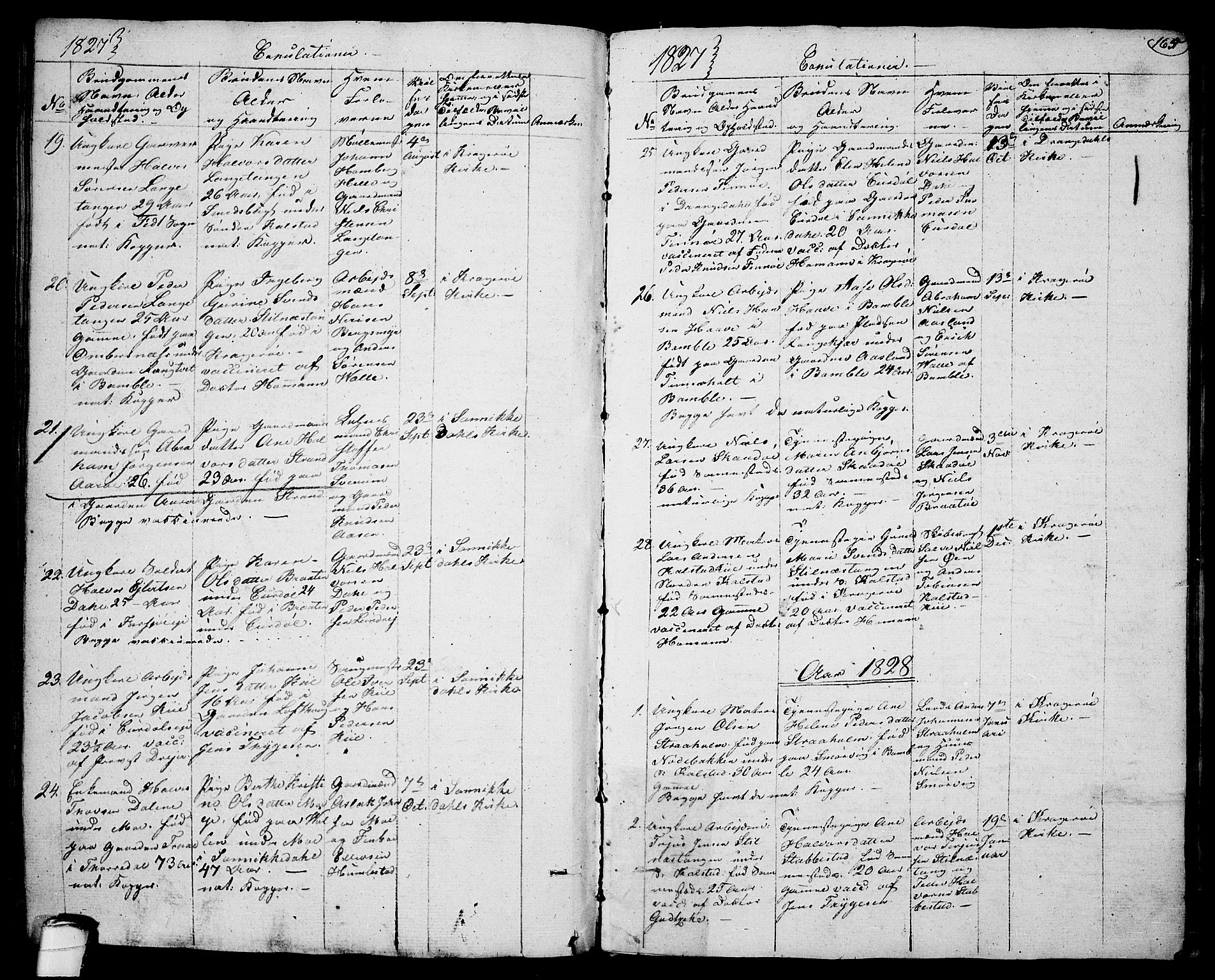 Sannidal kirkebøker, SAKO/A-296/F/Fa/L0005: Parish register (official) no. 5, 1823-1830, p. 165