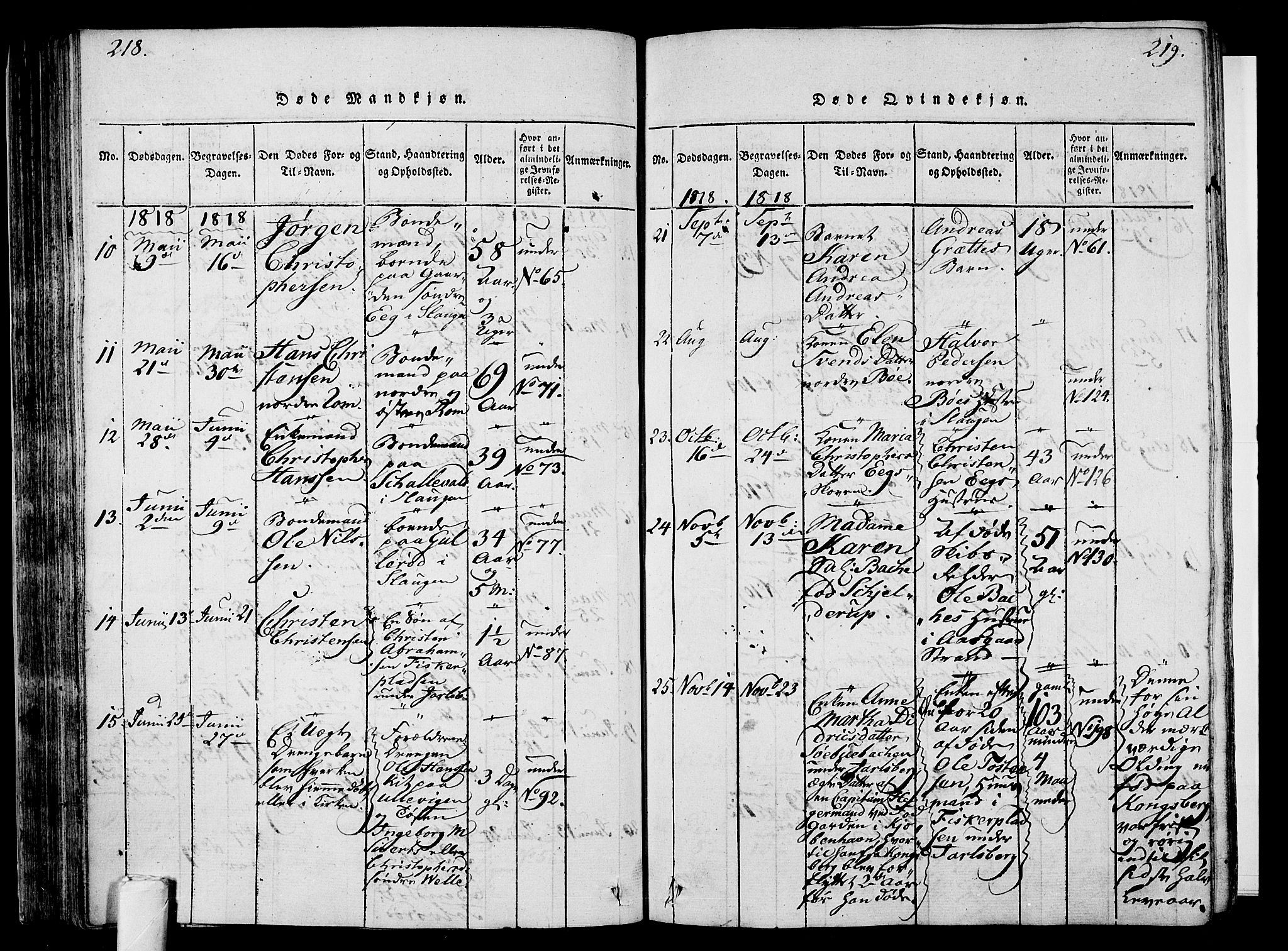 Sem kirkebøker, AV/SAKO-A-5/F/Fa/L0004: Parish register (official) no. I 4, 1814-1825, p. 218-219