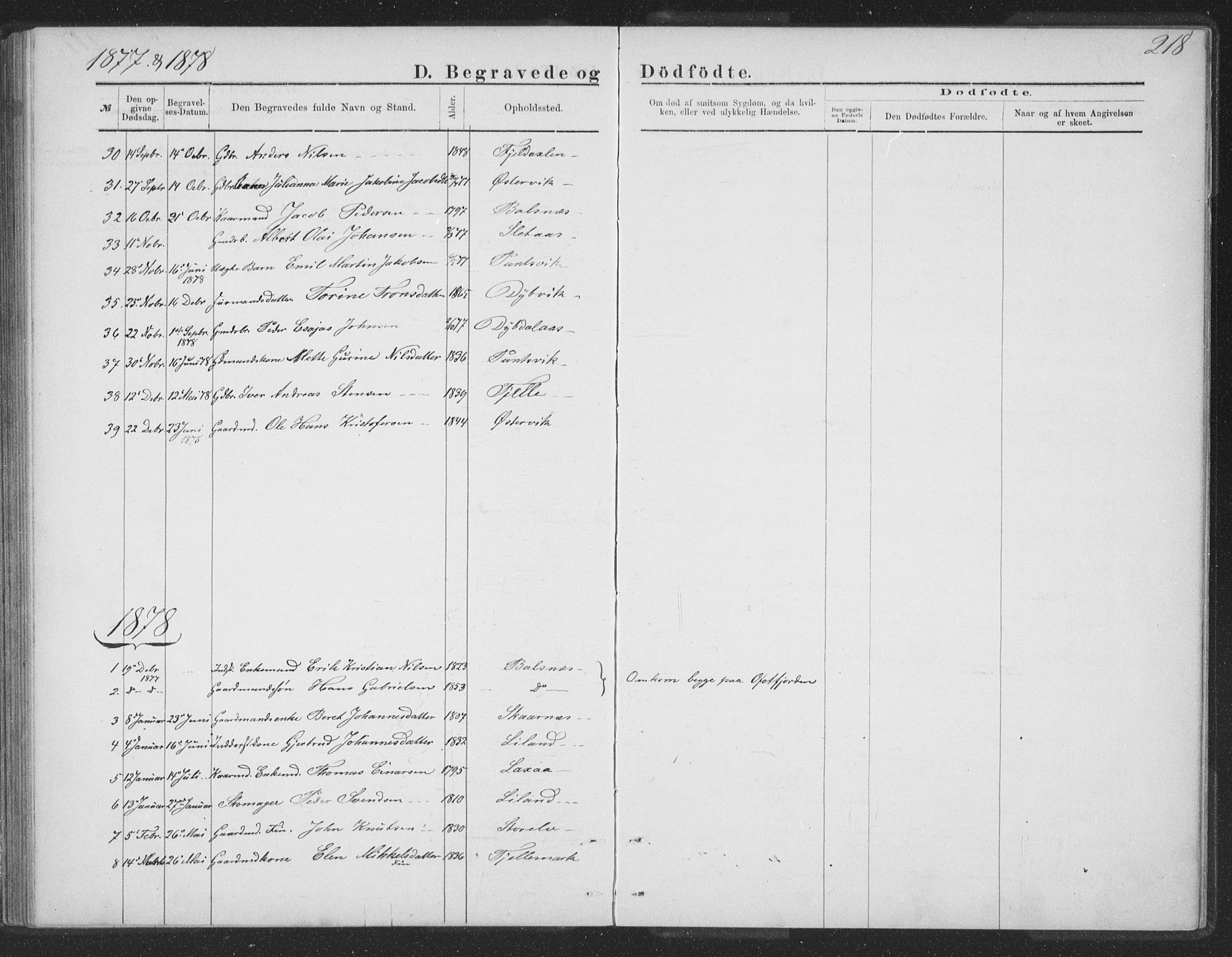 Ministerialprotokoller, klokkerbøker og fødselsregistre - Nordland, SAT/A-1459/863/L0913: Parish register (copy) no. 863C03, 1877-1885, p. 218