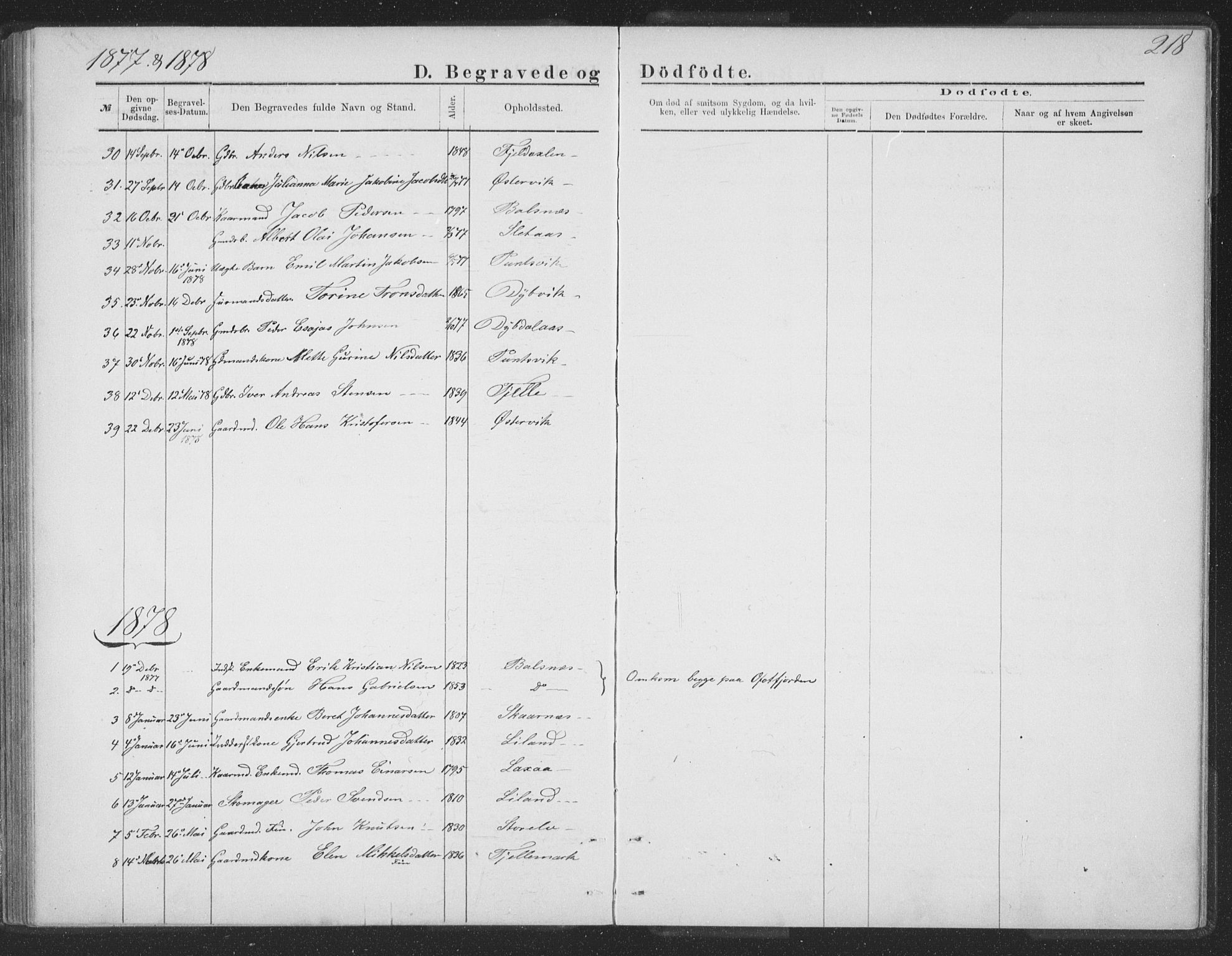 Ministerialprotokoller, klokkerbøker og fødselsregistre - Nordland, AV/SAT-A-1459/863/L0913: Parish register (copy) no. 863C03, 1877-1885, p. 218