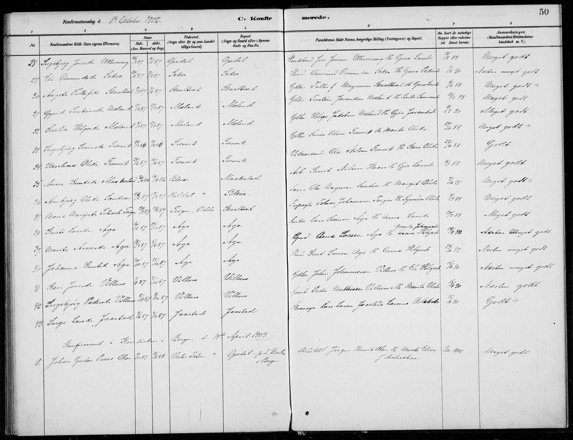 Ullensvang sokneprestembete, SAB/A-78701/H/Haa: Parish register (official) no. B  2, 1880-1910, p. 50