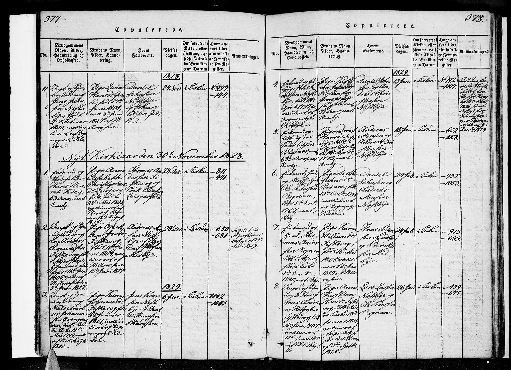 Ministerialprotokoller, klokkerbøker og fødselsregistre - Nordland, AV/SAT-A-1459/847/L0665: Parish register (official) no. 847A05, 1818-1841, p. 377-378