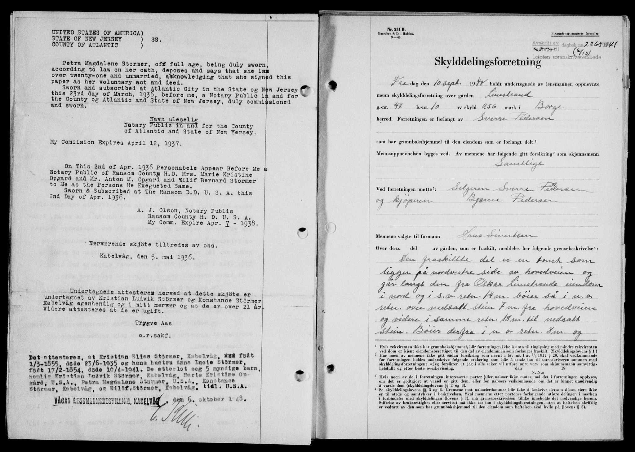 Lofoten sorenskriveri, SAT/A-0017/1/2/2C/L0019a: Mortgage book no. 19a, 1948-1948, Diary no: : 2265/1948