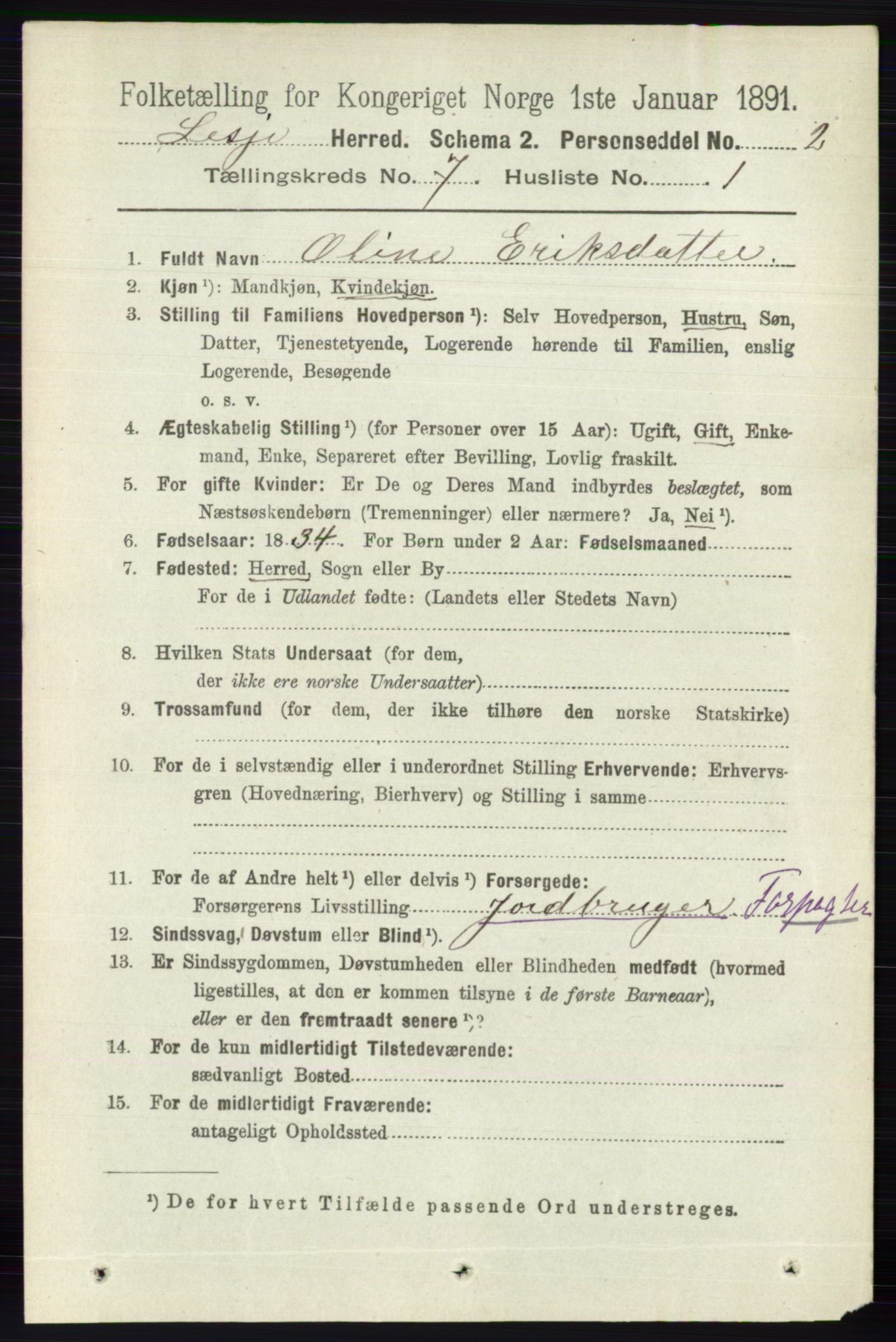 RA, 1891 census for 0512 Lesja, 1891, p. 2493