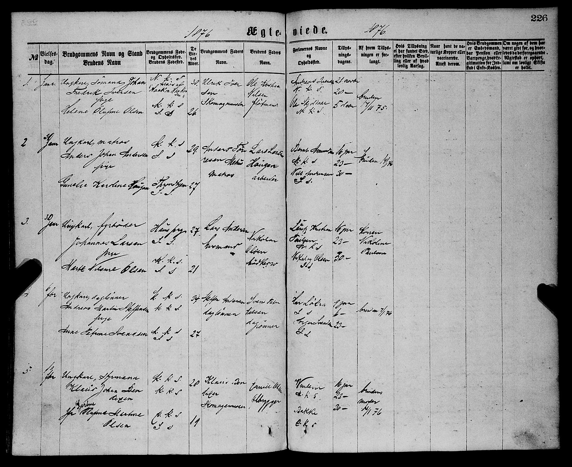 Sandviken Sokneprestembete, SAB/A-77601/H/Ha/L0001: Parish register (official) no. A 1, 1867-1877, p. 226