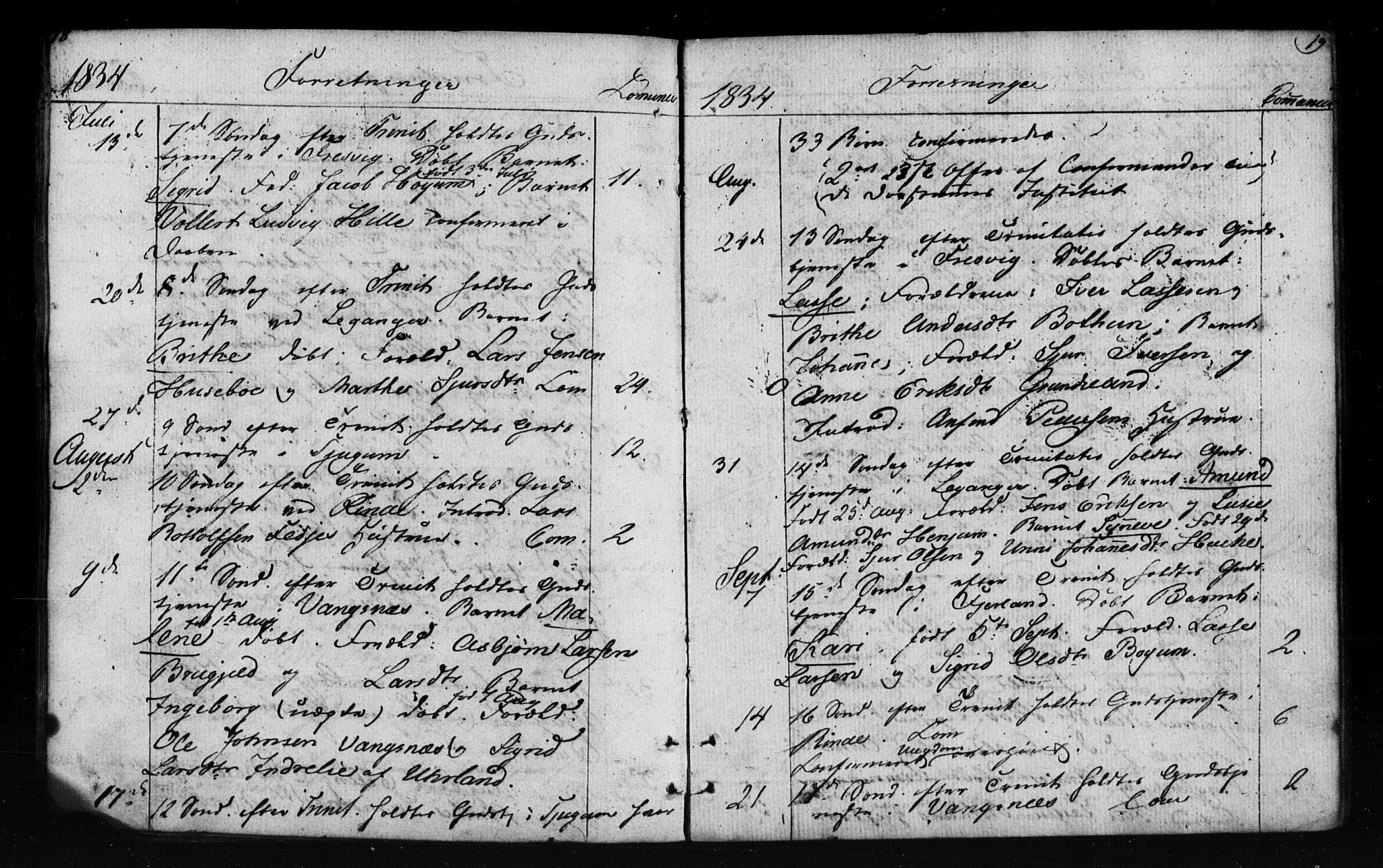 Leikanger sokneprestembete, AV/SAB-A-81001: Curate's parish register no. A 1A, 1833-1838, p. 18-19