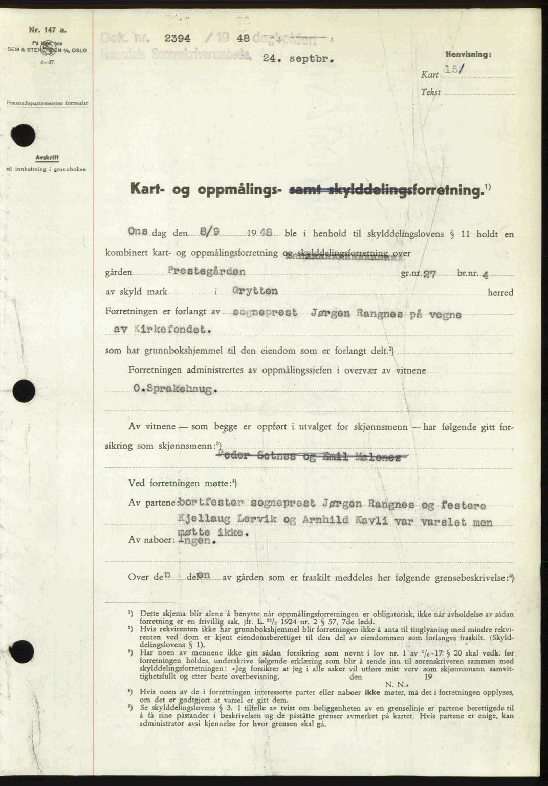 Romsdal sorenskriveri, AV/SAT-A-4149/1/2/2C: Mortgage book no. A27, 1948-1948, Diary no: : 2394/1948