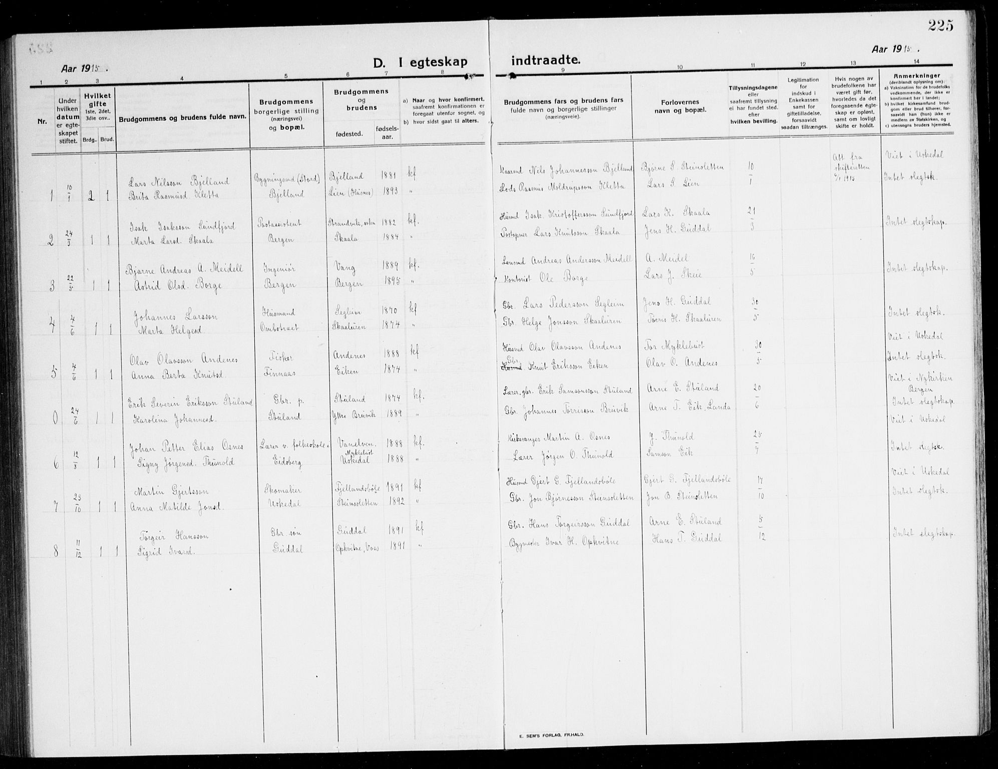 Kvinnherad sokneprestembete, SAB/A-76401/H/Hab: Parish register (copy) no. A 3, 1911-1945, p. 225