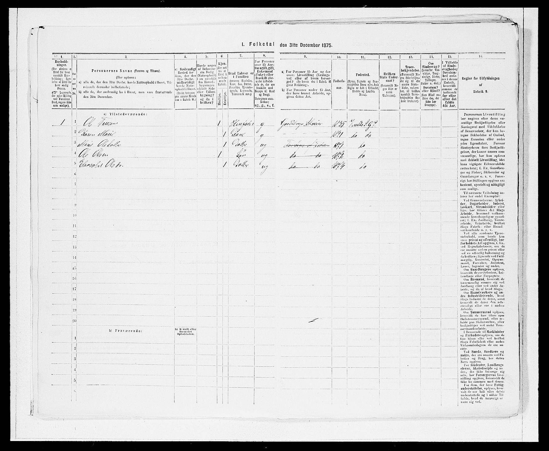 SAB, 1875 Census for 1445P Gloppen, 1875, p. 862